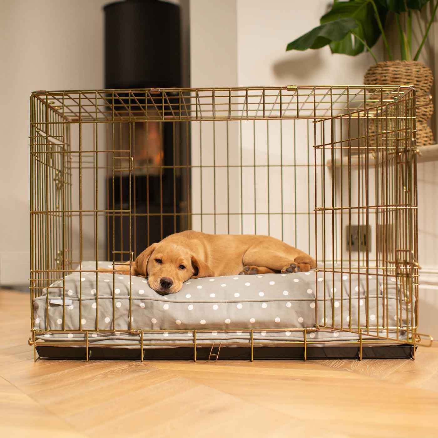 Luxury Dog Cage Cushion, Grey Spot Cage Cushion The Perfect Dog Cage Accessory, Available To Personalize Now at Lords & Labradors US