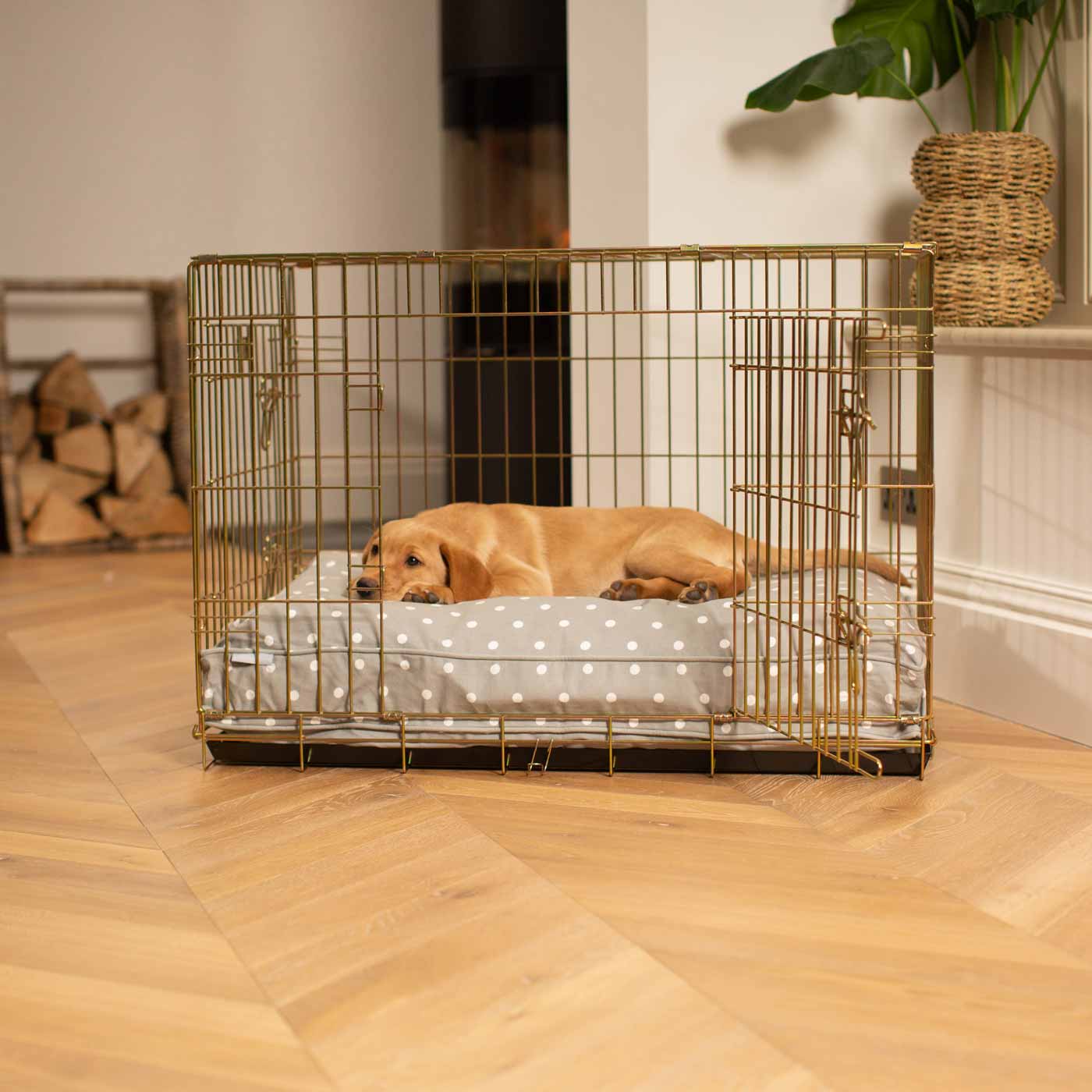 Luxury Dog Cage Cushion, Grey Spot Cage Cushion The Perfect Dog Cage Accessory, Available To Personalize Now at Lords & Labradors US
