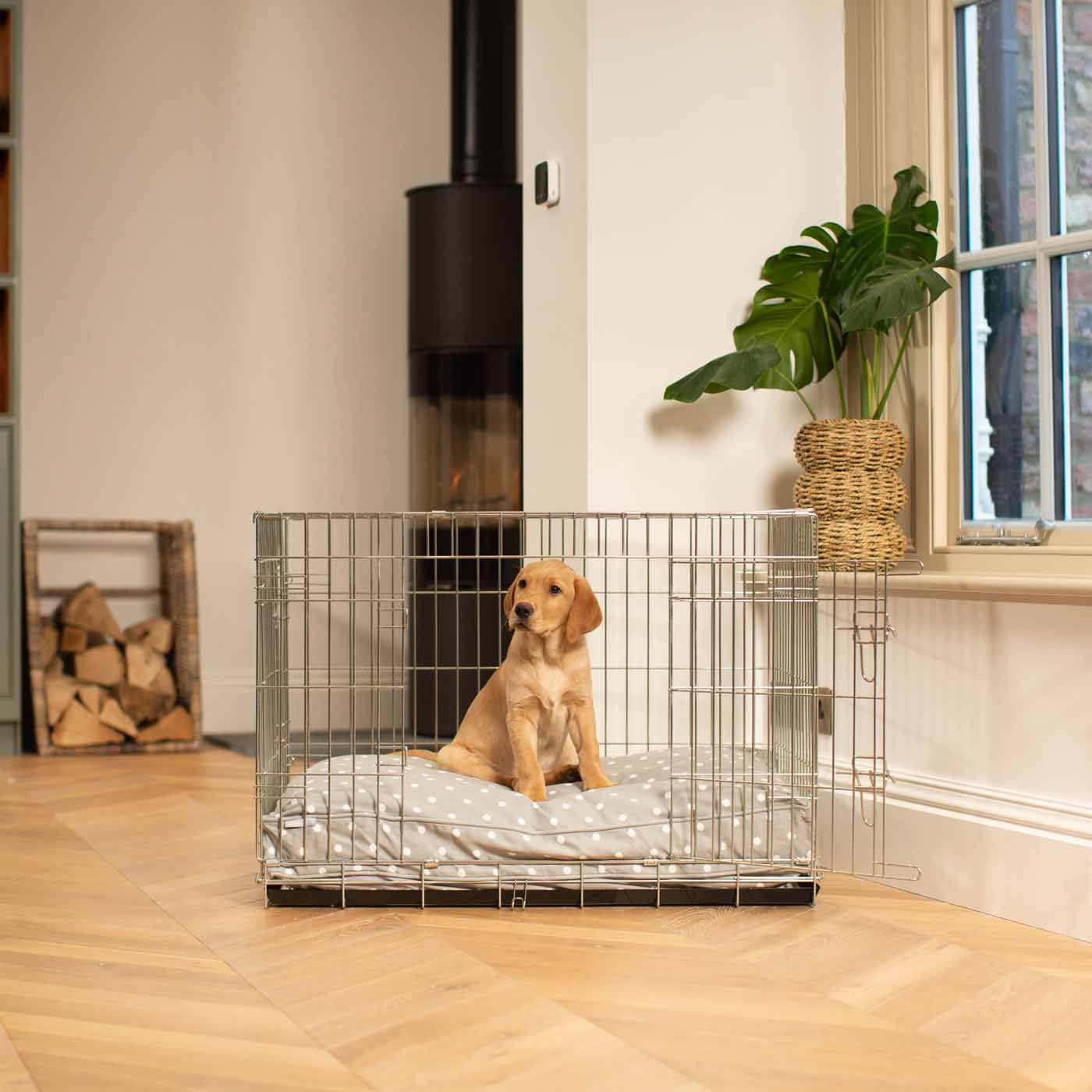 Luxury Dog Cage Cushion, Grey Spot Cage Cushion The Perfect Dog Cage Accessory, Available To Personalize Now at Lords & Labradors US
