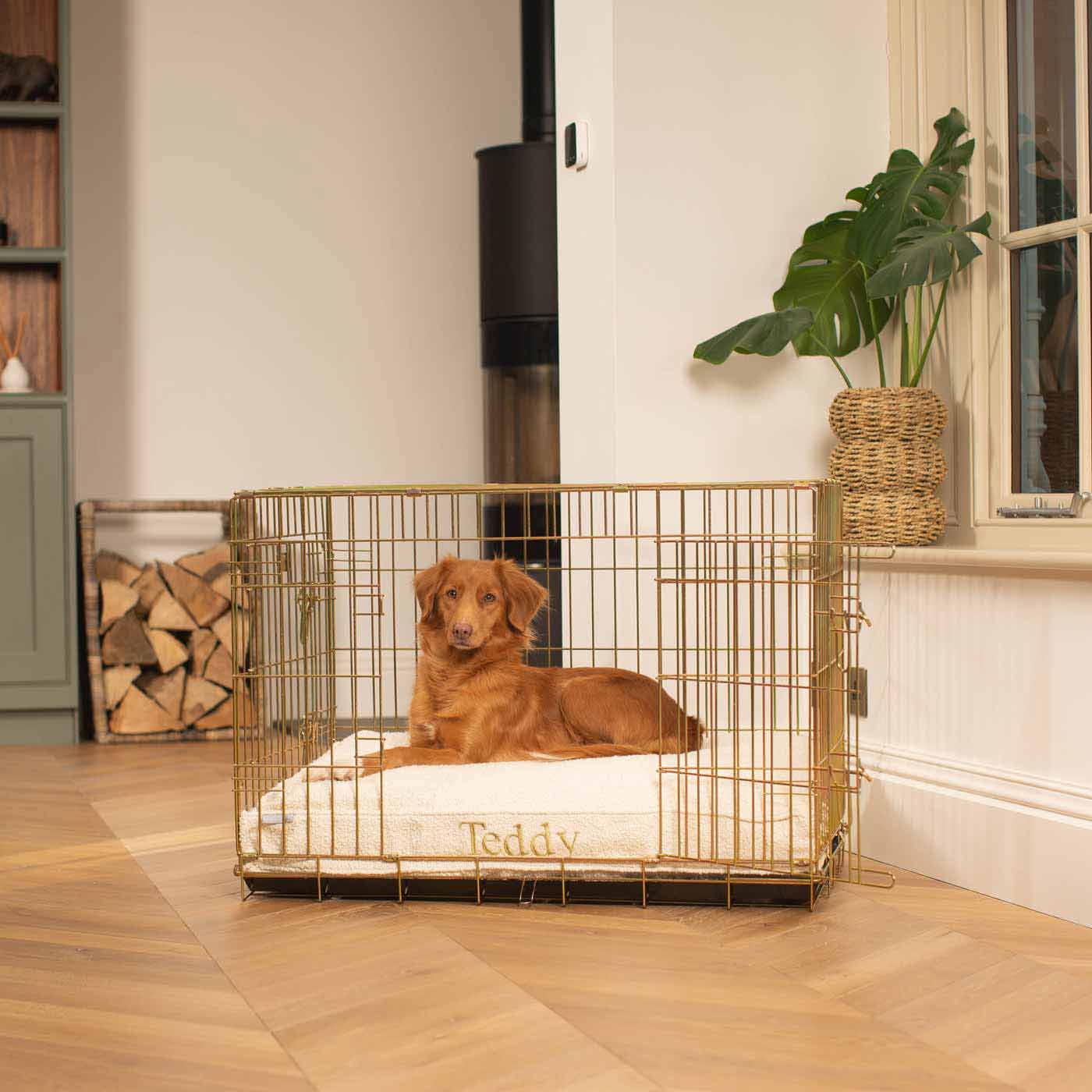 Luxury Dog Cage Cushion, Ivory Bouclé Cage Cushion The Perfect Dog Cage Accessory, Available To Personalize Now at Lords & Labradors US