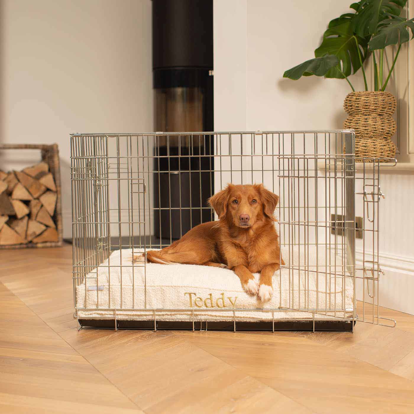 Luxury Dog Cage Cushion, Ivory Bouclé Cage Cushion The Perfect Dog Cage Accessory, Available To Personalize Now at Lords & Labradors US