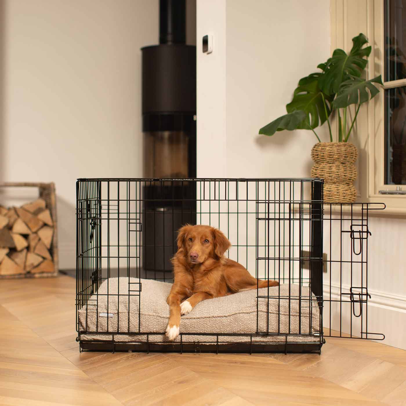 Luxury Dog Cage Cushion, Mink Bouclé Cage Cushion The Perfect Dog Cage Accessory, Available To Personalize Now at Lords & Labradors