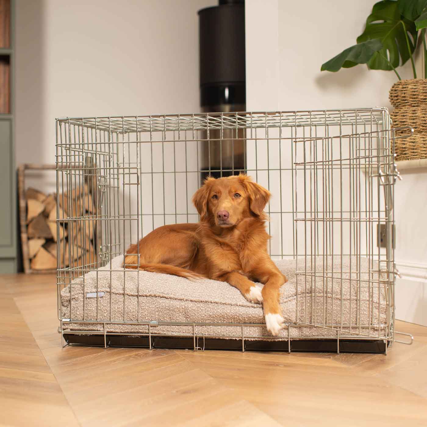 Luxury Dog Cage Cushion, Mink Bouclé Cage Cushion The Perfect Dog Cage Accessory, Available To Personalize Now at Lords & Labradors