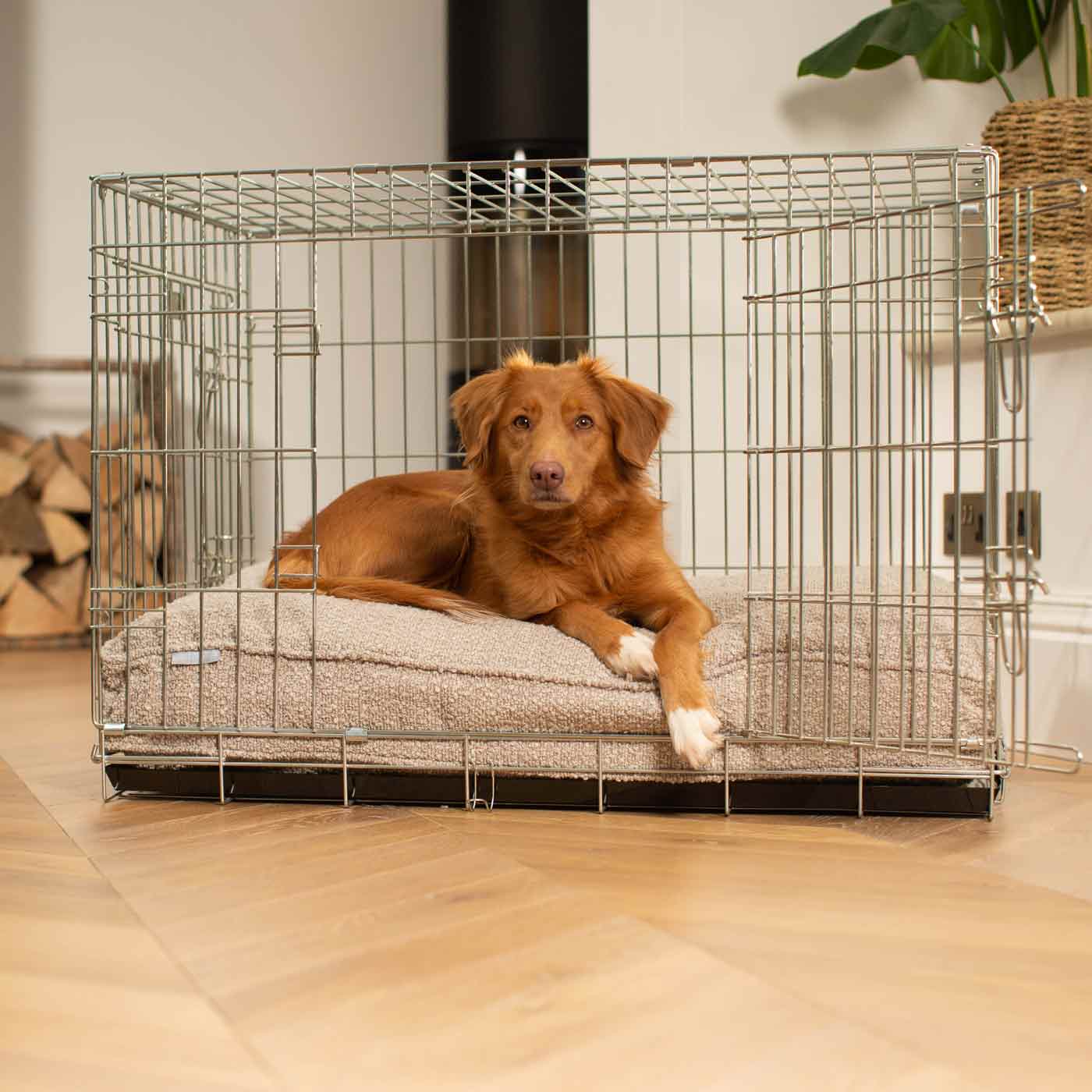 Luxury Dog Cage Cushion, Mink Bouclé Cage Cushion The Perfect Dog Cage Accessory, Available To Personalize Now at Lords & Labradors