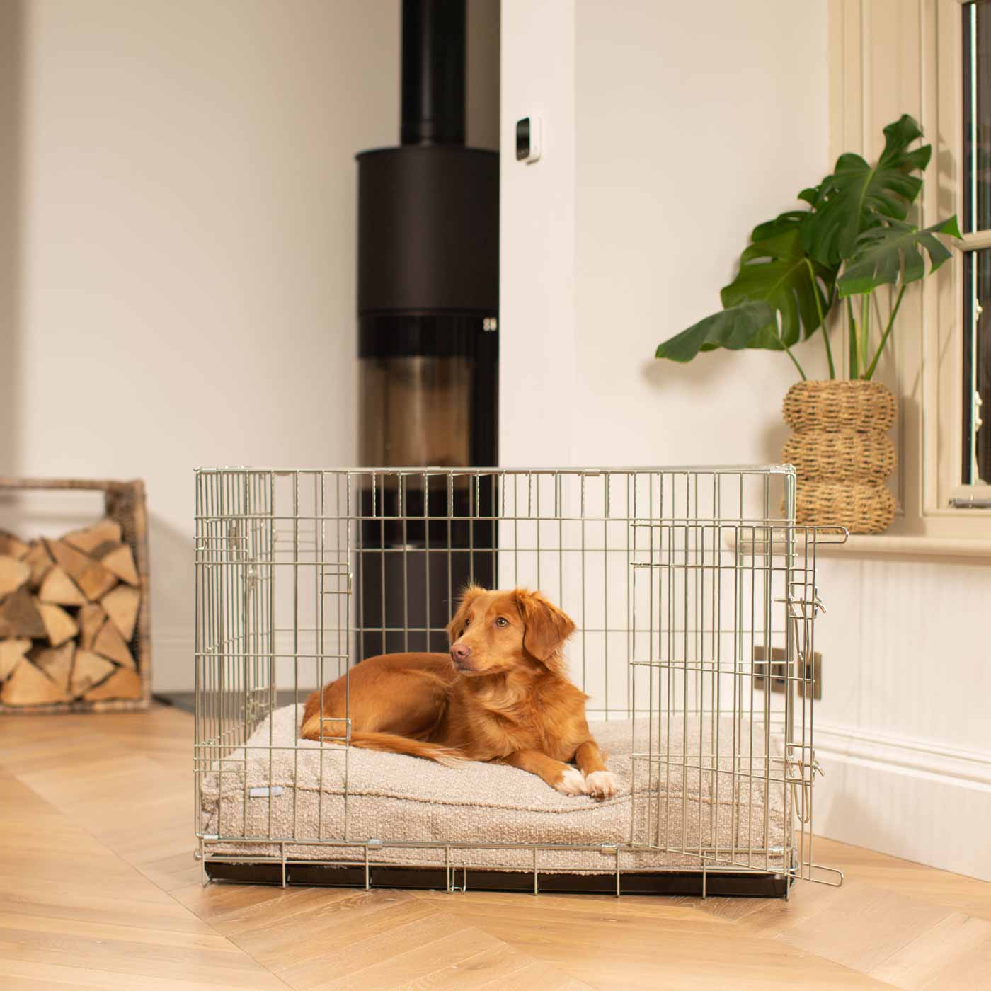 Luxury Dog Cage Cushion, Mink Bouclé Cage Cushion The Perfect Dog Cage Accessory, Available To Personalize Now at Lords & Labradors