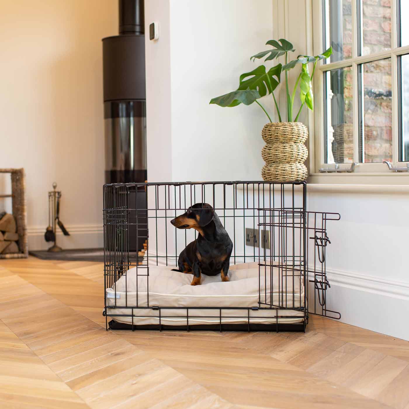 Luxury Dog Cage Cushion in Savanna Oatmeal, part of our savanna collection. The Perfect Dog Cage Accessory, Now Available to Personalize at Lords & Labradors US