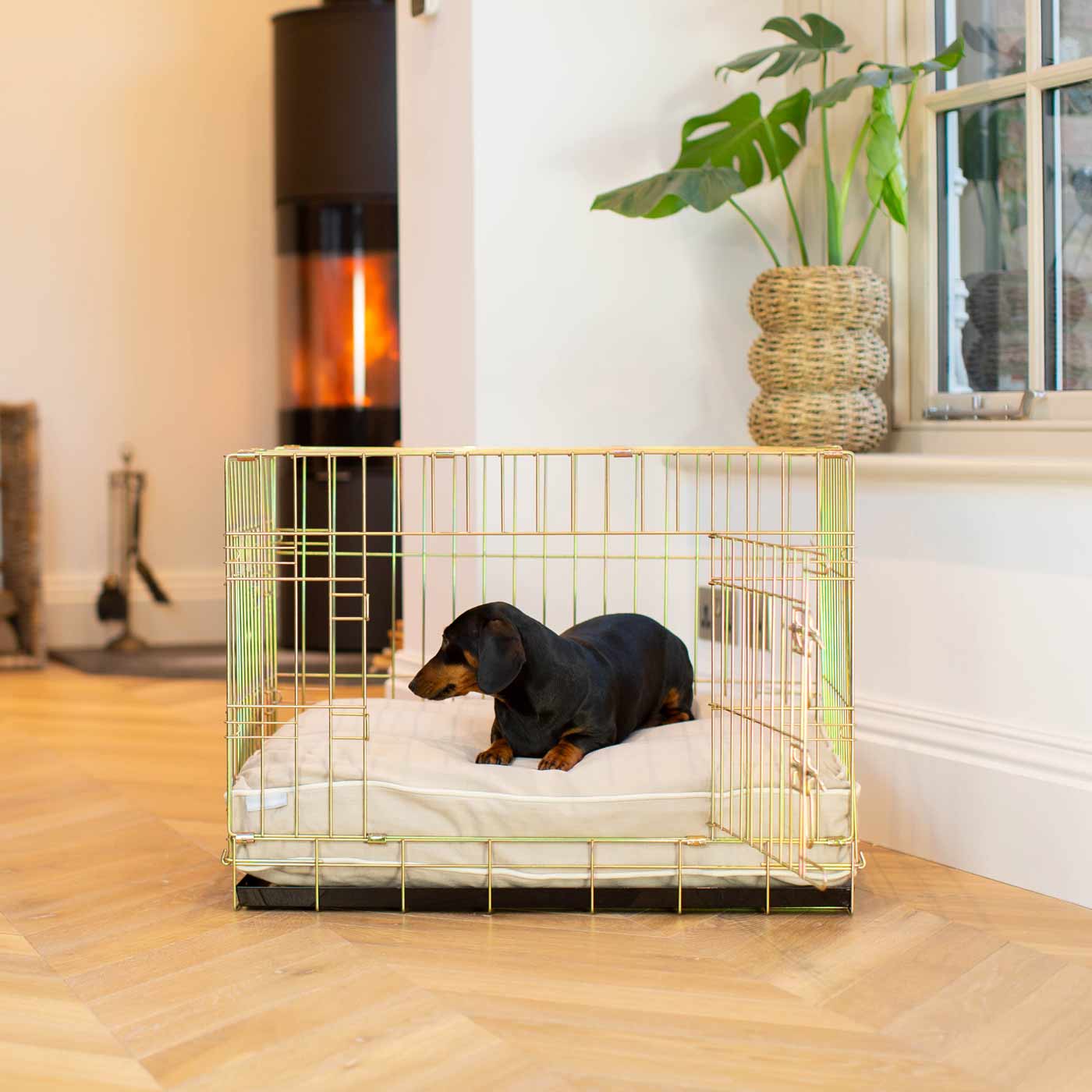 Luxury Dog Cage Cushion in Savanna Oatmeal, part of our savanna collection. The Perfect Dog Cage Accessory, Now Available to Personalize at Lords & Labradors US