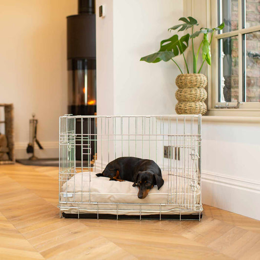 Luxury Dog Cage Cushion in Savanna Oatmeal, part of our savanna collection. The Perfect Dog Cage Accessory, Now Available to Personalize at Lords & Labradors US