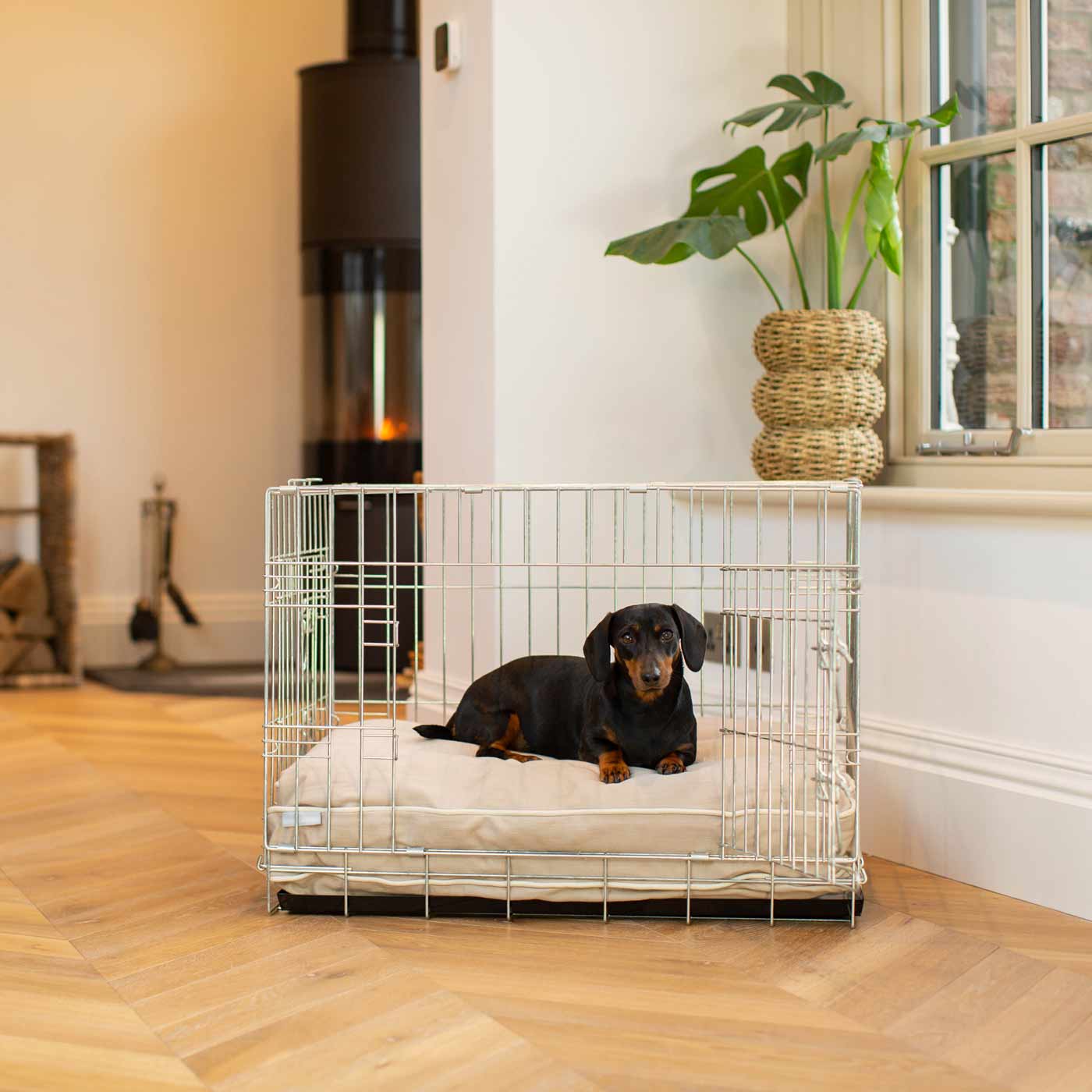 Luxury Dog Cage Cushion in Savanna Oatmeal, part of our savanna collection. The Perfect Dog Cage Accessory, Now Available to Personalize at Lords & Labradors US