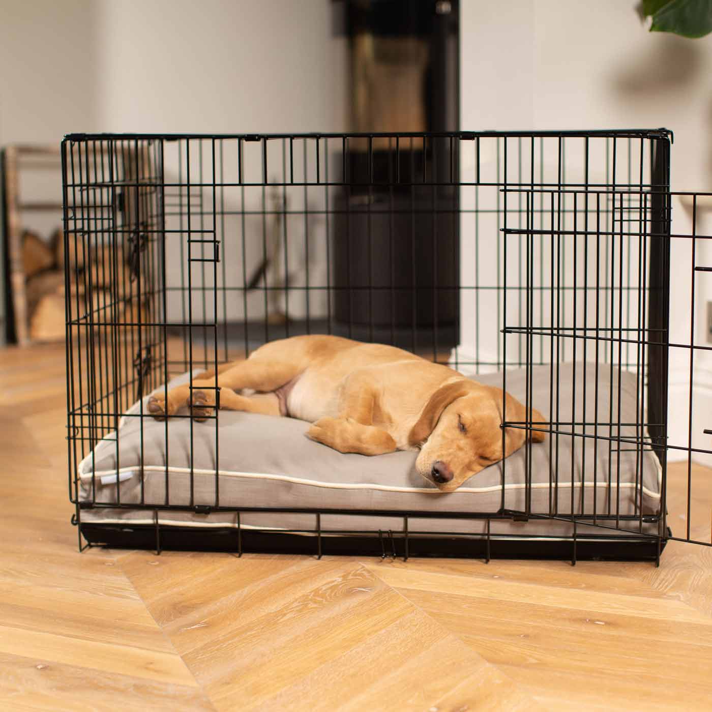Luxury Dog Cage Cushion, Savanna Stone, part of the savanna collection. The Perfect Dog Crate Accessory, Available To Personalize Now at Lords & Labradors US
