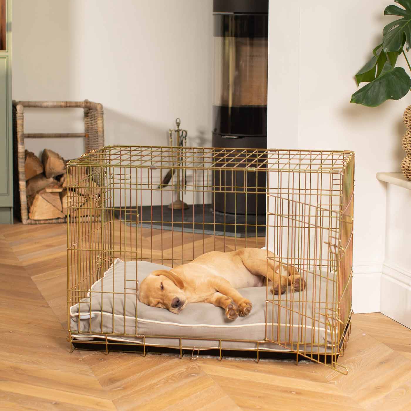 Luxury Dog Cage Cushion, Savanna Stone, part of the savanna collection. The Perfect Dog Crate Accessory, Available To Personalize Now at Lords & Labradors US
