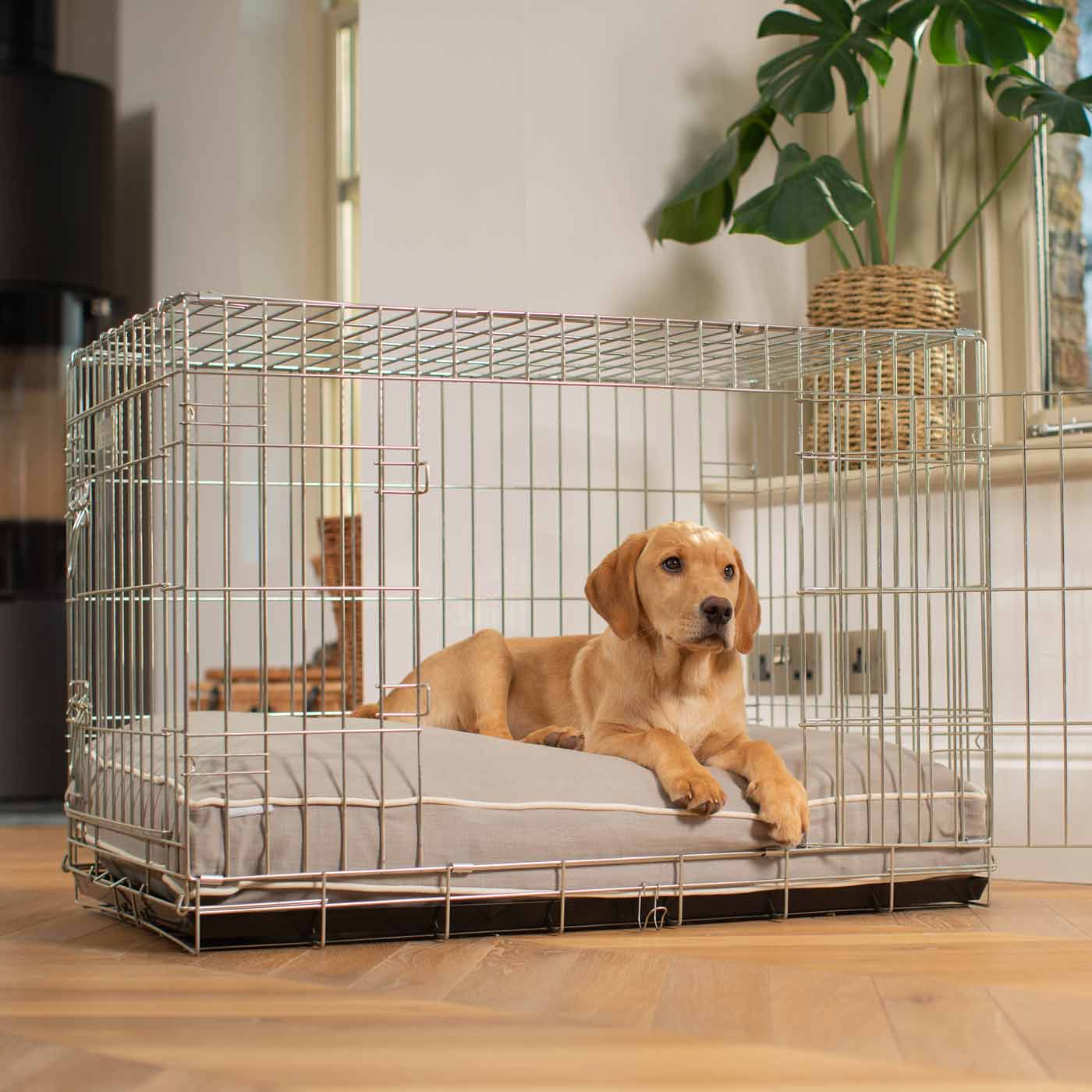 Luxury Dog Cage Cushion, Savanna Stone, part of the savanna collection. The Perfect Dog Crate Accessory, Available To Personalize Now at Lords & Labradors US