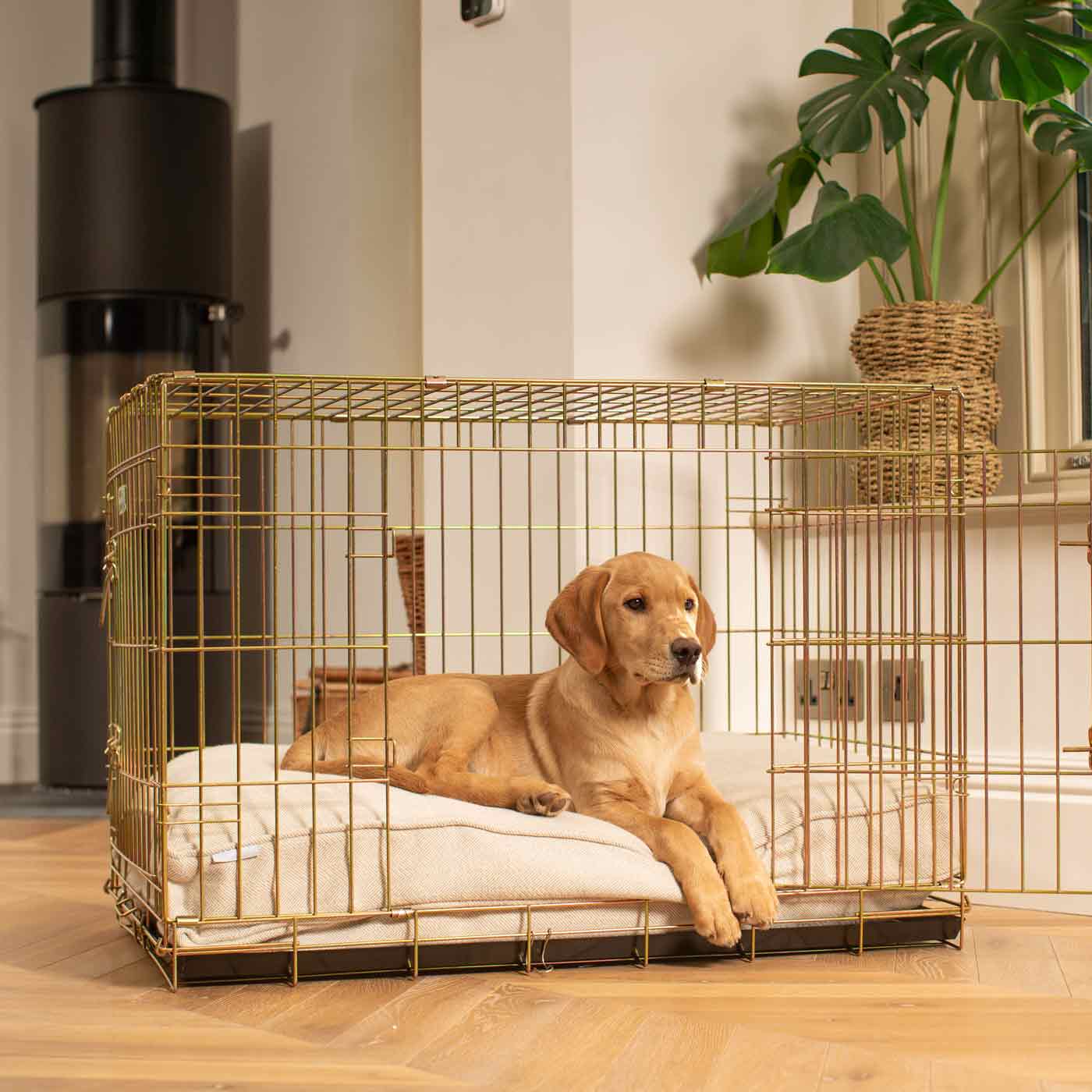 Luxury Dog Cage Cushion, Natural Herringbone Tweed Cage Cushion The Perfect Dog Cage Accessory, Available To Personalize Now at Lords & Labradors US