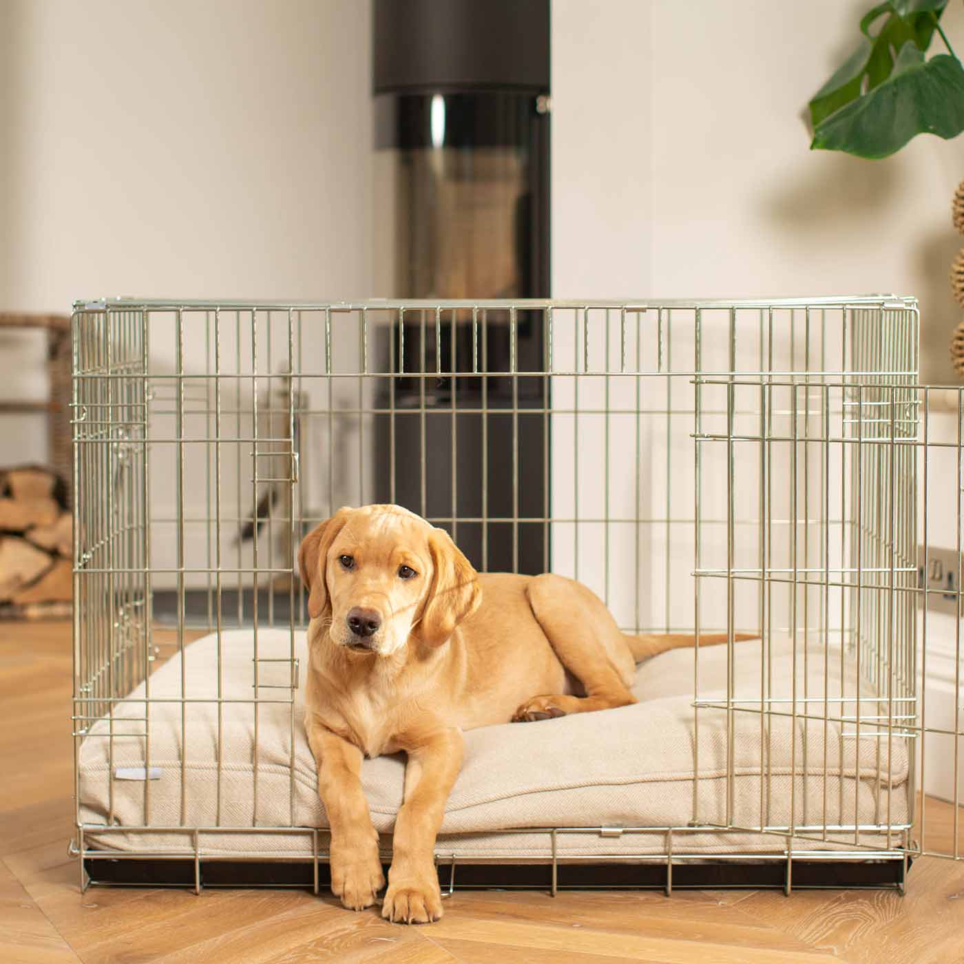 Luxury Dog Cage Cushion, Natural Herringbone Tweed Cage Cushion The Perfect Dog Cage Accessory, Available To Personalize Now at Lords & Labradors US