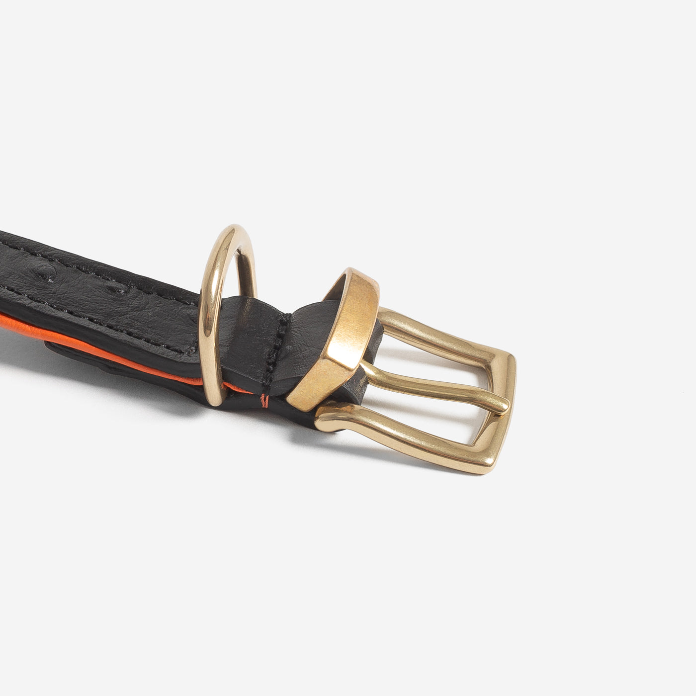 Discover dog walking luxury with our handcrafted Italian real leather, embossed with an Ostrich inspired print for the ultimate luxurious look, Dog Collar in Black & Orange! The perfect Collar for dogs available now at Lords & Labradors US