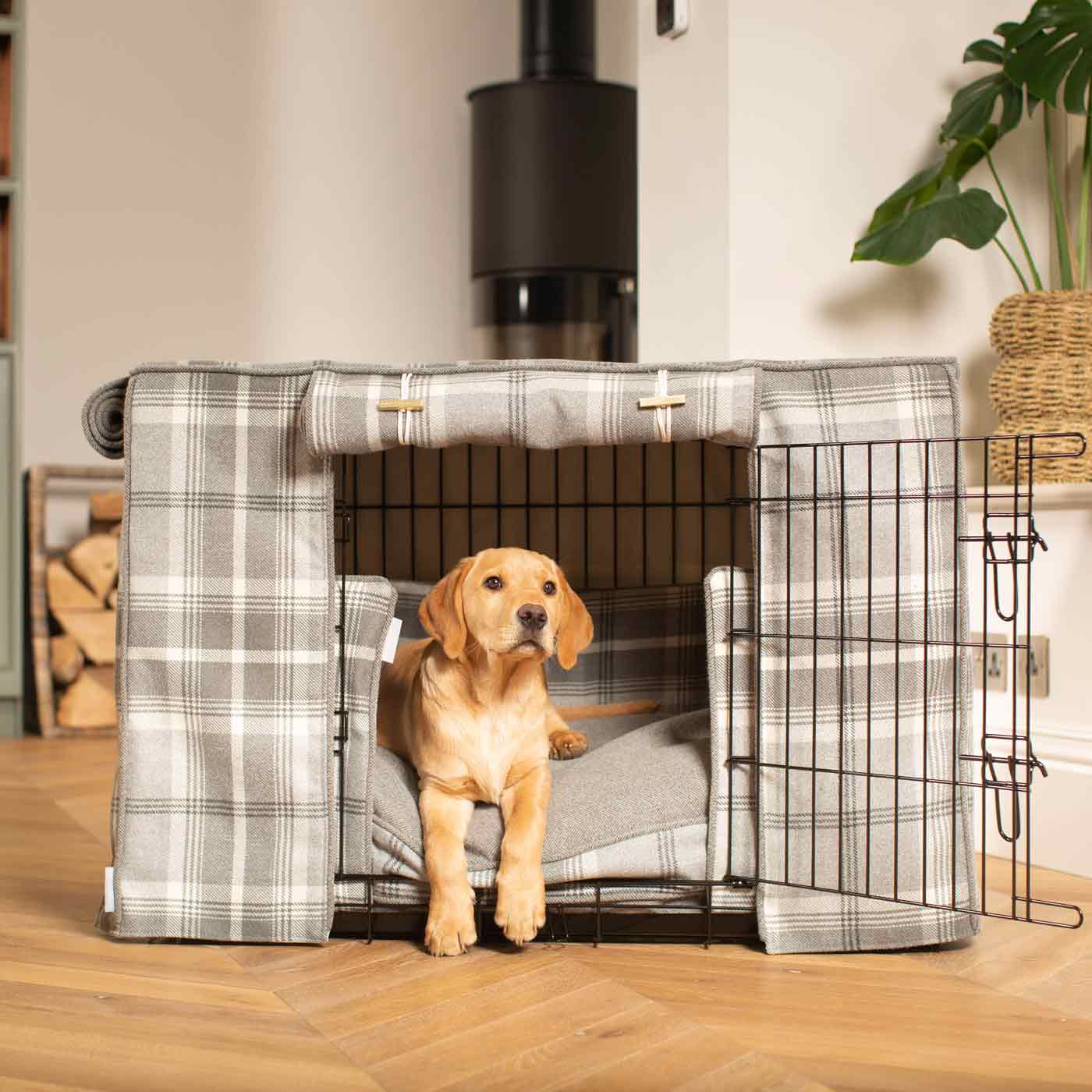 Luxury Heavy Duty Dog Cage, In Stunning Balmoral Dove Grey Tweed Cage Set, The Perfect Dog Cage Set For Building The Ultimate Pet Den! Dog Cage Cover Available To Personalize at Lords & Labradors US