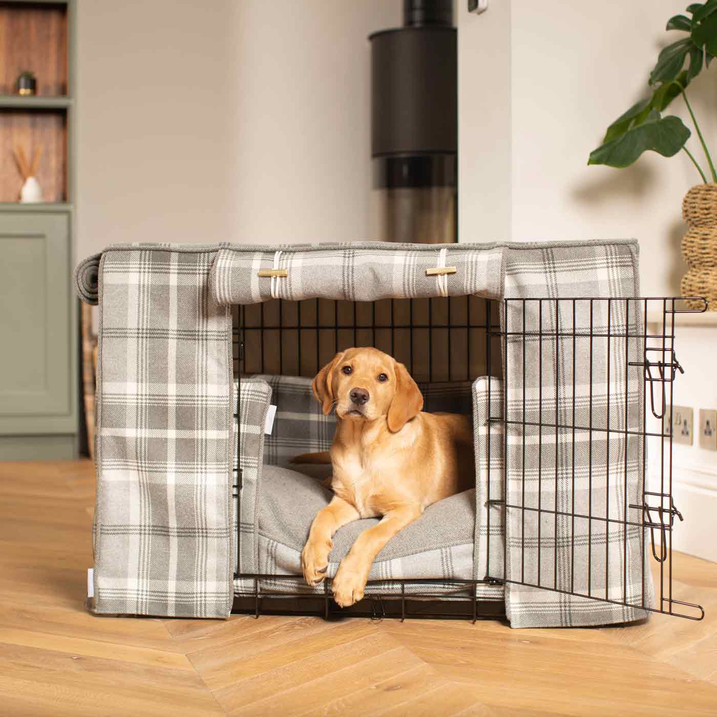 Luxury Heavy Duty Dog Cage, In Stunning Balmoral Dove Grey Tweed Cage Set, The Perfect Dog Cage Set For Building The Ultimate Pet Den! Dog Cage Cover Available To Personalize at Lords & Labradors US
