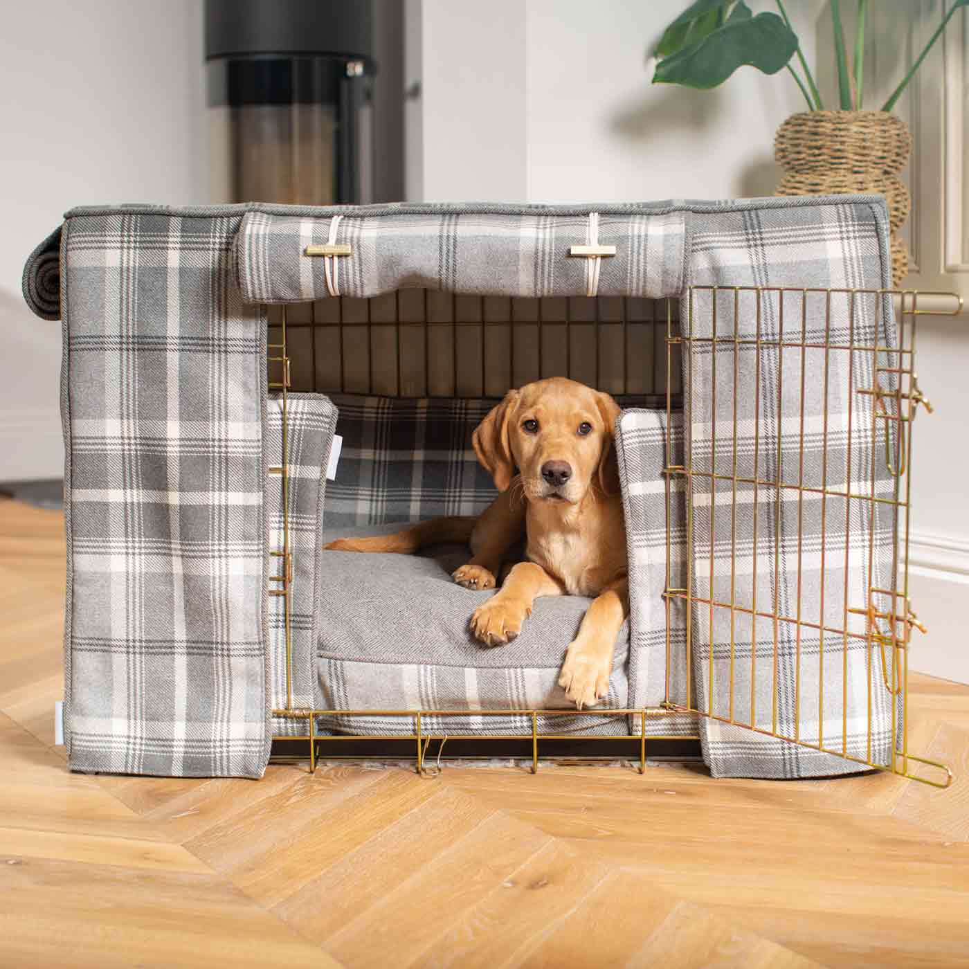 Luxury Heavy Duty Dog Cage, In Stunning Balmoral Dove Grey Tweed Cage Set, The Perfect Dog Cage Set For Building The Ultimate Pet Den! Dog Cage Cover Available To Personalize at Lords & Labradors US