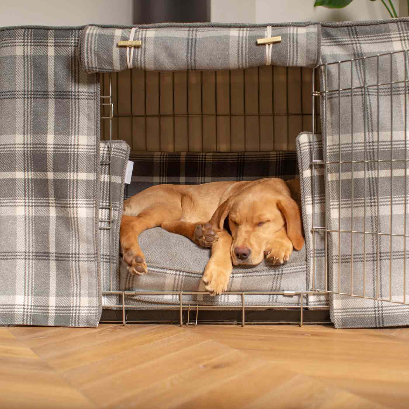 Luxury Heavy Duty Dog Cage, In Stunning Balmoral Dove Grey Tweed Cage Set, The Perfect Dog Cage Set For Building The Ultimate Pet Den! Dog Cage Cover Available To Personalize at Lords & Labradors US