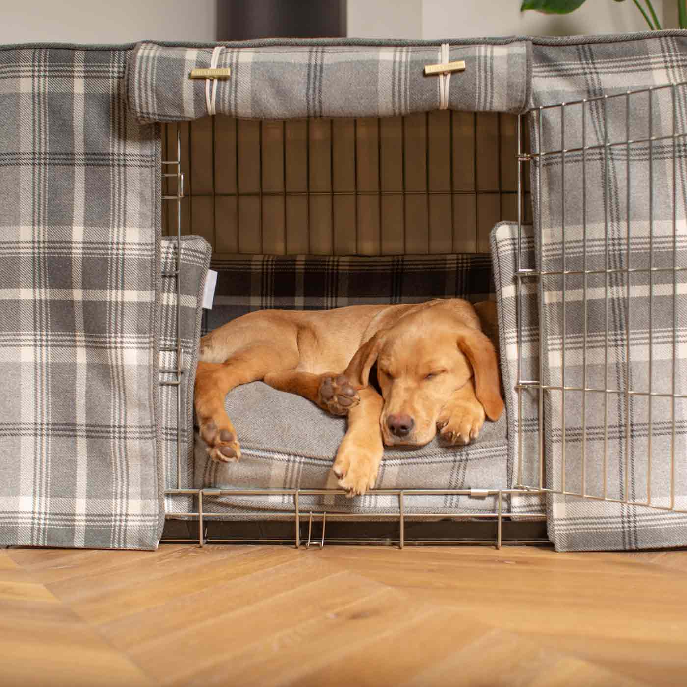 Luxury Heavy Duty Dog Cage, In Stunning Balmoral Dove Grey Tweed Cage Set, The Perfect Dog Cage Set For Building The Ultimate Pet Den! Dog Cage Cover Available To Personalize at Lords & Labradors US