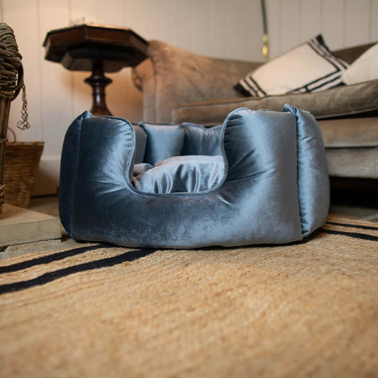 [color:elephant velvet] Discover Our Luxurious Velvet High Wall Bed For Cats, Featuring inner pillow with plush teddy fleece on one side To Craft The Perfect Cat Bed In Stunning Elephant Velvet! Available To Personalize Now at Lords & Labradors US