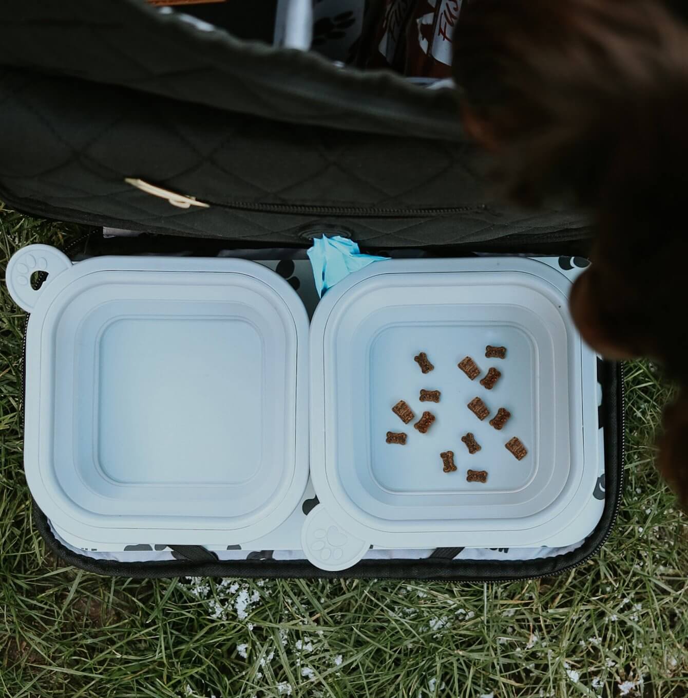 Discover, Mobile Dog Gear Weekender Backpack, in Black. The Perfect Away Bag for any Pet Parent, Featuring dividers to stack food and built in waste bag dispenser. Also Included feeding set, collapsible silicone bowls and placemat! The Perfect Gift For travel, meets airline requirements. Available Now at Lords & Labradors US