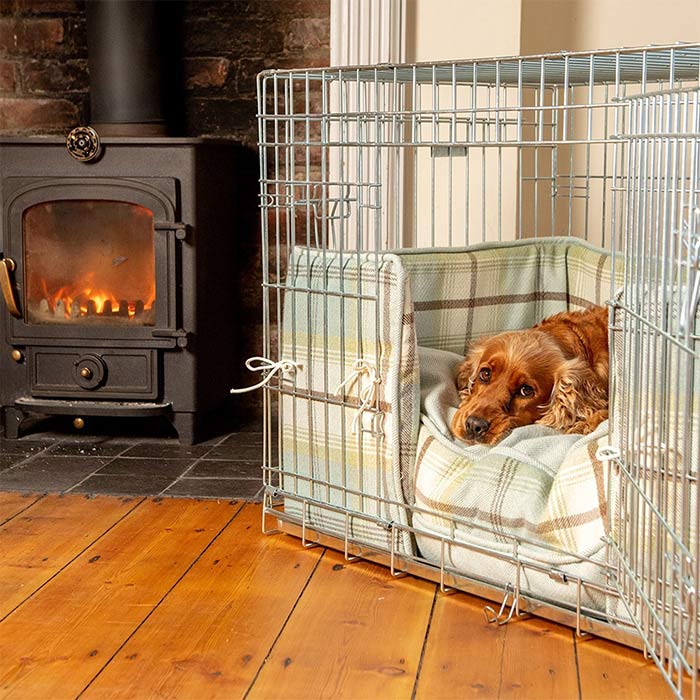 Luxury Dog Cage Bumper, Balmoral Duck Egg Cage Bumper Cover The Perfect Dog Cage Accessory, Available To Personalize Now at Lords & Labradors US