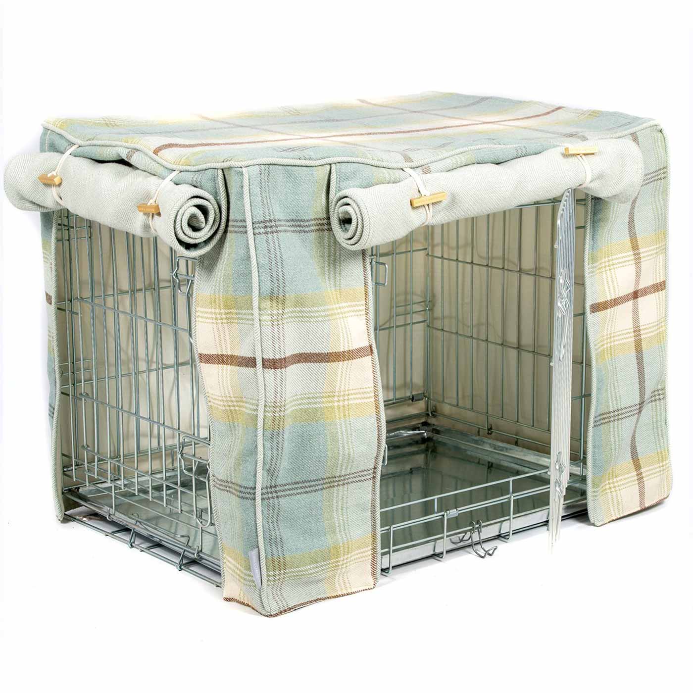 Luxury Dog Cage Cover, Balmoral Duck Egg Tweed Cage Cover The Perfect Dog Cage Accessory, Available To Personalize Now at Lords & Labradors US