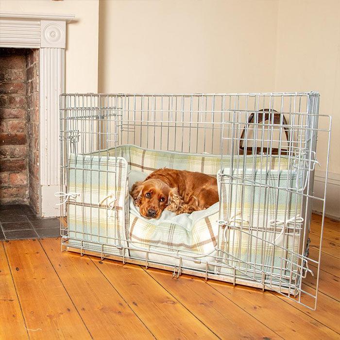Luxury Dog Cage Bumper, Balmoral Duck Egg Cage Bumper Cover The Perfect Dog Cage Accessory, Available To Personalize Now at Lords & Labradors US