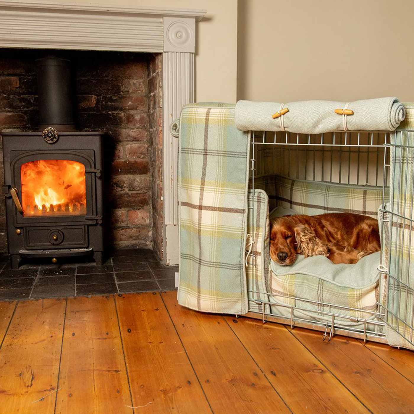 Luxury Heavy Duty Dog Cage, In Stunning Balmoral Duck Egg Tweed Cage Set, The Perfect Dog Cage Set For Building The Ultimate Pet Den! Dog Cage Cover Available To Personalize at Lords & Labradors US