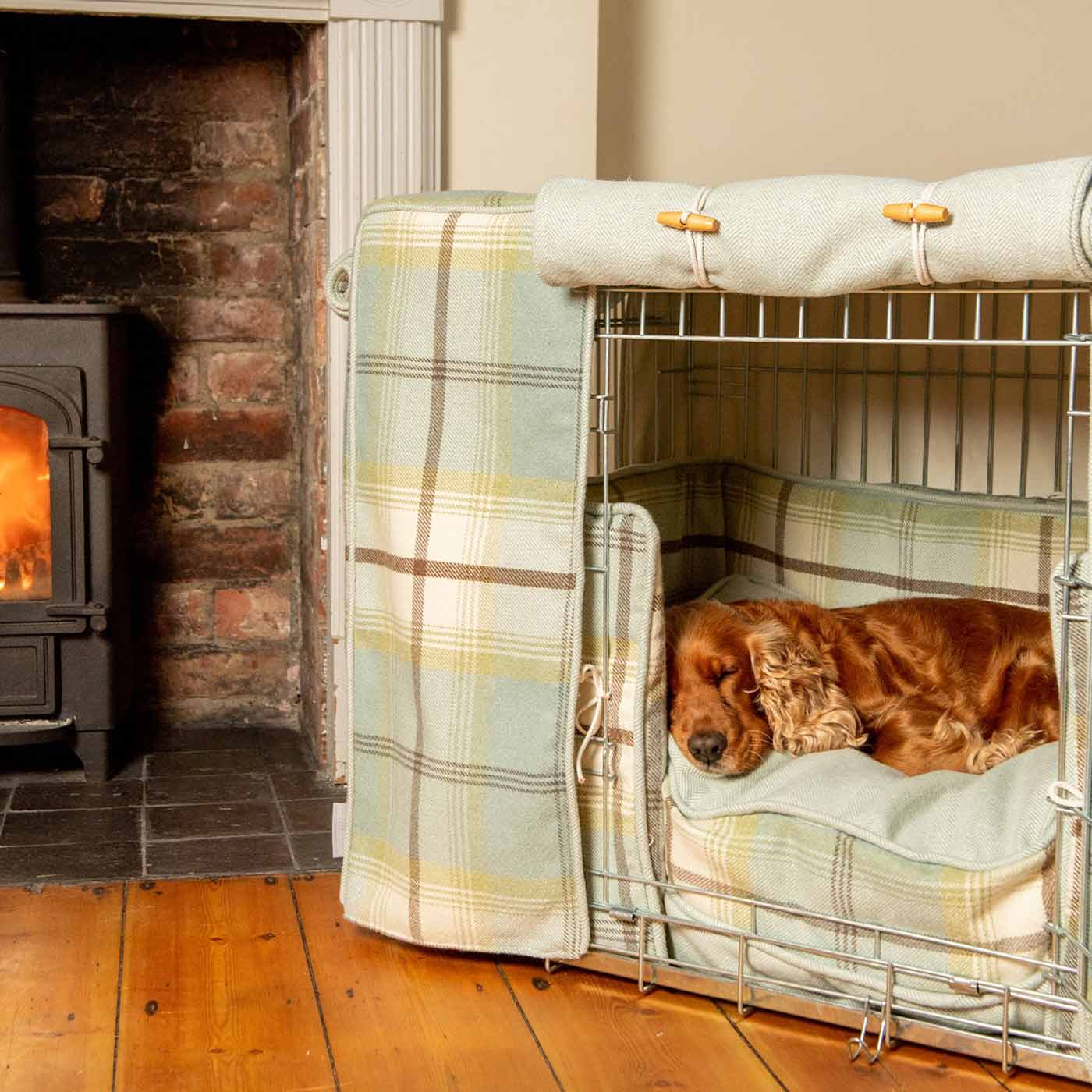 Luxury Heavy Duty Dog Cage, In Stunning Balmoral Duck Egg Tweed Cage Set, The Perfect Dog Cage Set For Building The Ultimate Pet Den! Dog Cage Cover Available To Personalize at Lords & Labradors US