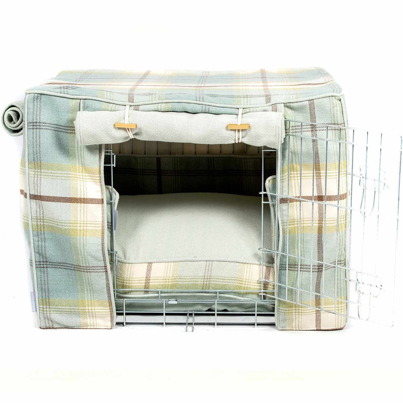 Luxury Heavy Duty Dog Cage, In Stunning Balmoral Duck Egg Tweed Cage Set, The Perfect Dog Cage Set For Building The Ultimate Pet Den! Dog Cage Cover Available To Personalize at Lords & Labradors US