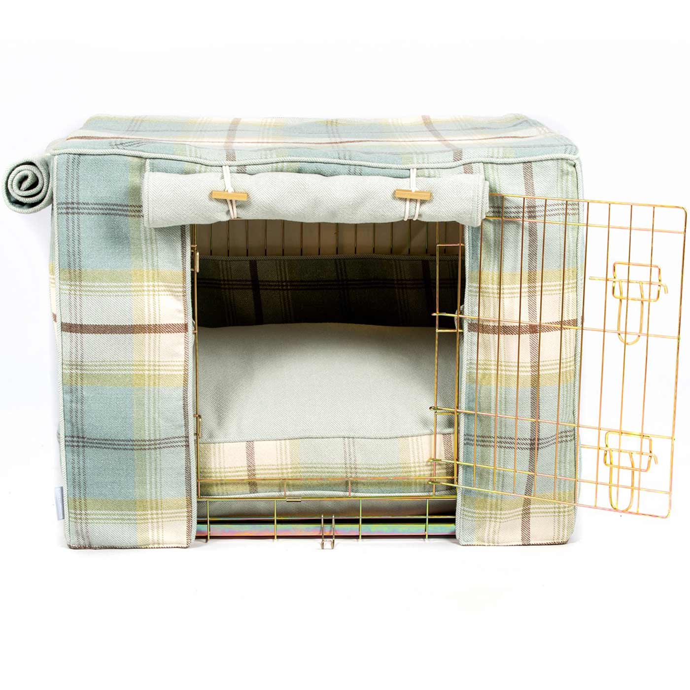 Luxury Heavy Duty Dog Cage, In Stunning Balmoral Duck Egg Tweed Cage Set, The Perfect Dog Cage Set For Building The Ultimate Pet Den! Dog Cage Cover Available To Personalize at Lords & Labradors US