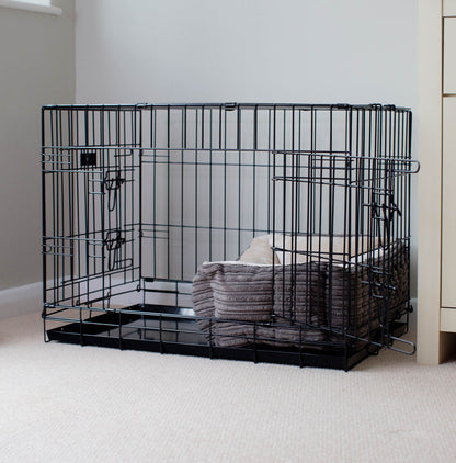 [color:dark grey plush] Cozy & Calm Puppy Cage Bed, The Perfect Dog Cage Accessory For The Ultimate Dog Den! In Stunning Dark Grey Essentials Plush! Available To Personalize at Lords & Labradors US