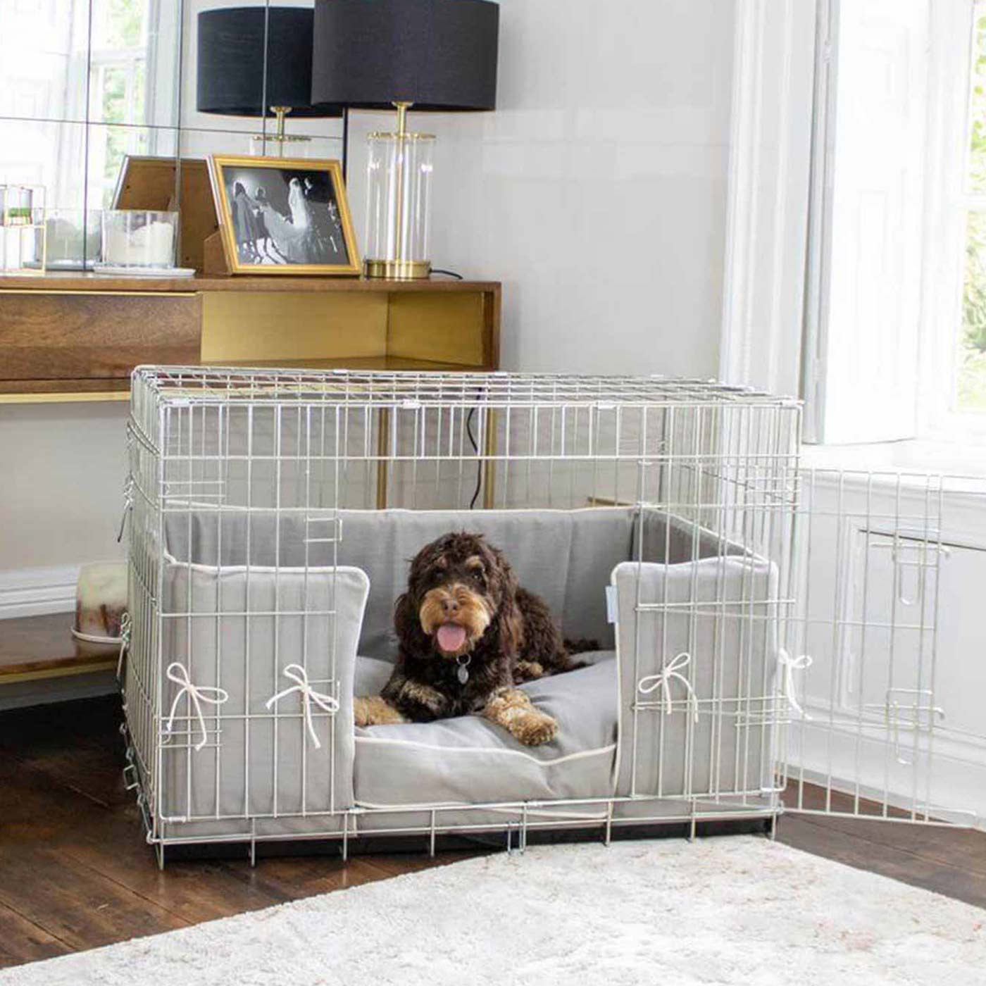 Luxury Dog Cage Bumper, Savanna Stone Cage Bumper Cover The Perfect Dog Cage Accessory, Available To Personalize Now at Lords & Labradors US