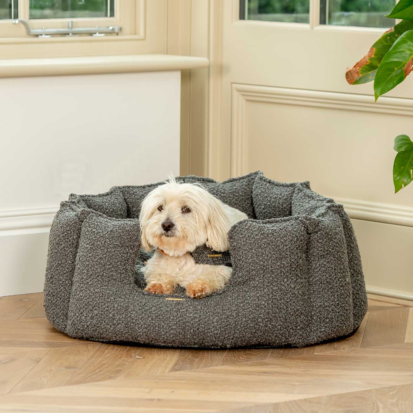 [color:granite boucle] Discover Our Luxurious High Wall Bed For Dogs, Featuring inner pillow with plush teddy fleece on one side To Craft The Perfect Dogs Bed In Stunning Granite Bouclé! Available To Personalize Now at Lords & Labradors US