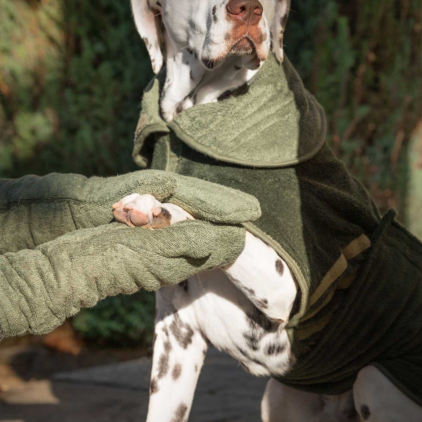 Introducing the ultimate bamboo dog drying mitts in beautiful fir green, made from luxurious bamboo to aid sensitive skin featuring universal size to fit all with super absorbent material for easy pet drying! The perfect dog drying gloves, available now at Lords & Labradors US, In four colors!