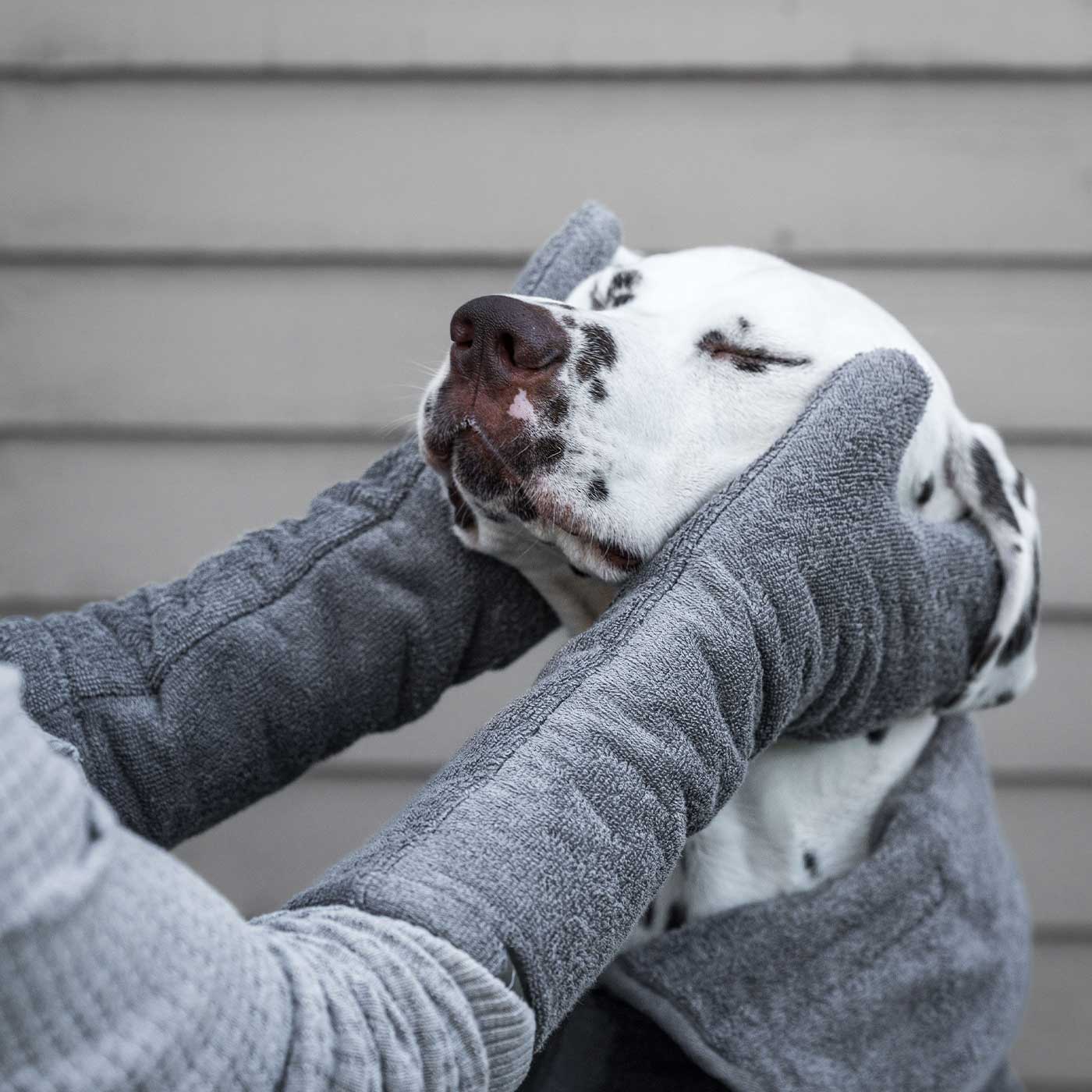 Introducing the ultimate bamboo dog drying mitts in beautiful grey Gun Metal, made from luxurious bamboo to aid sensitive skin featuring universal size to fit all with super absorbent material for easy pet drying! The perfect dog drying gloves, available now at Lords & Labradors US, In four colors!