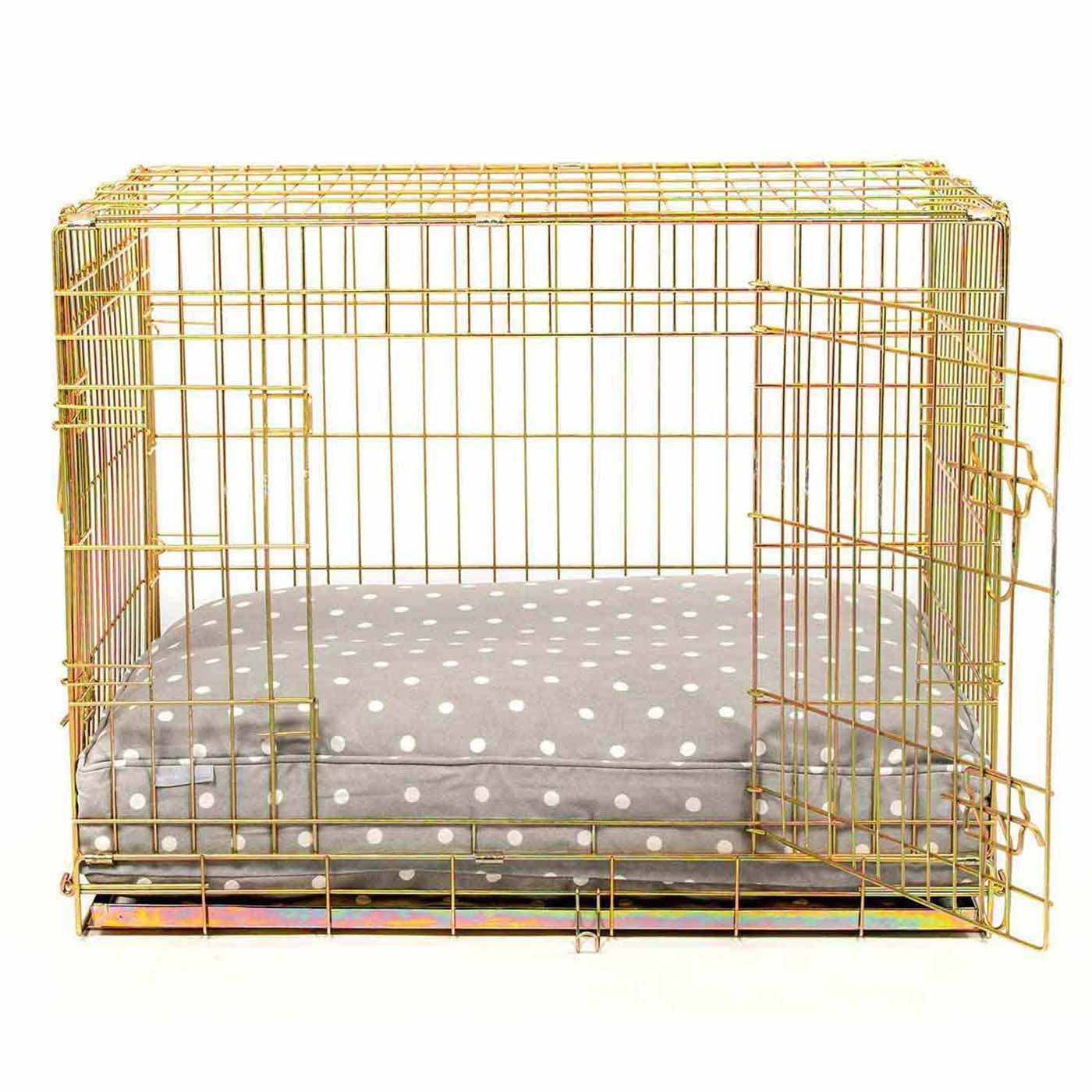 Luxury Dog Cage Cushion, Grey Spot Cage Cushion The Perfect Dog Cage Accessory, Available To Personalize Now at Lords & Labradors US