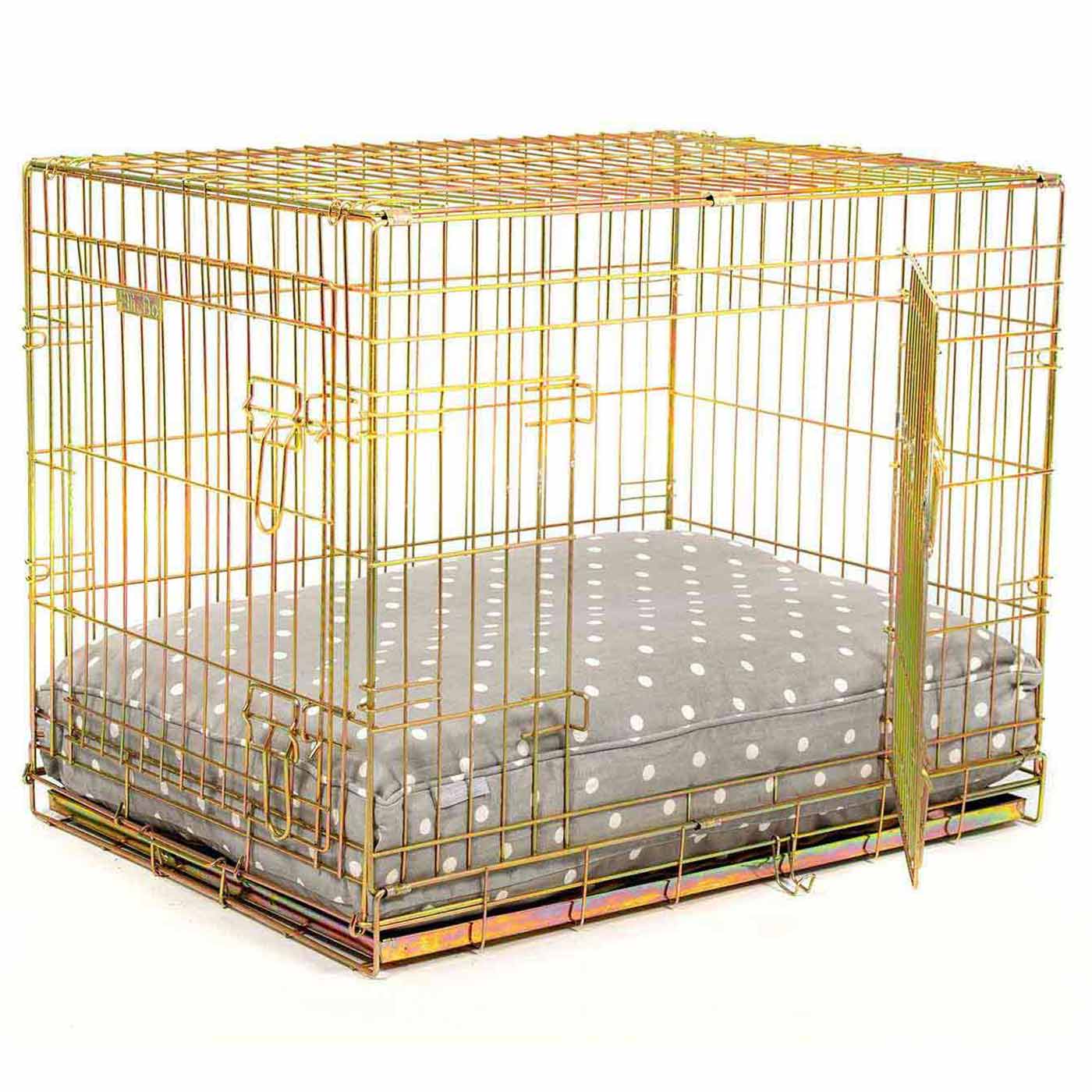 Luxury Dog Cage Cushion, Grey Spot Cage Cushion The Perfect Dog Cage Accessory, Available To Personalize Now at Lords & Labradors US