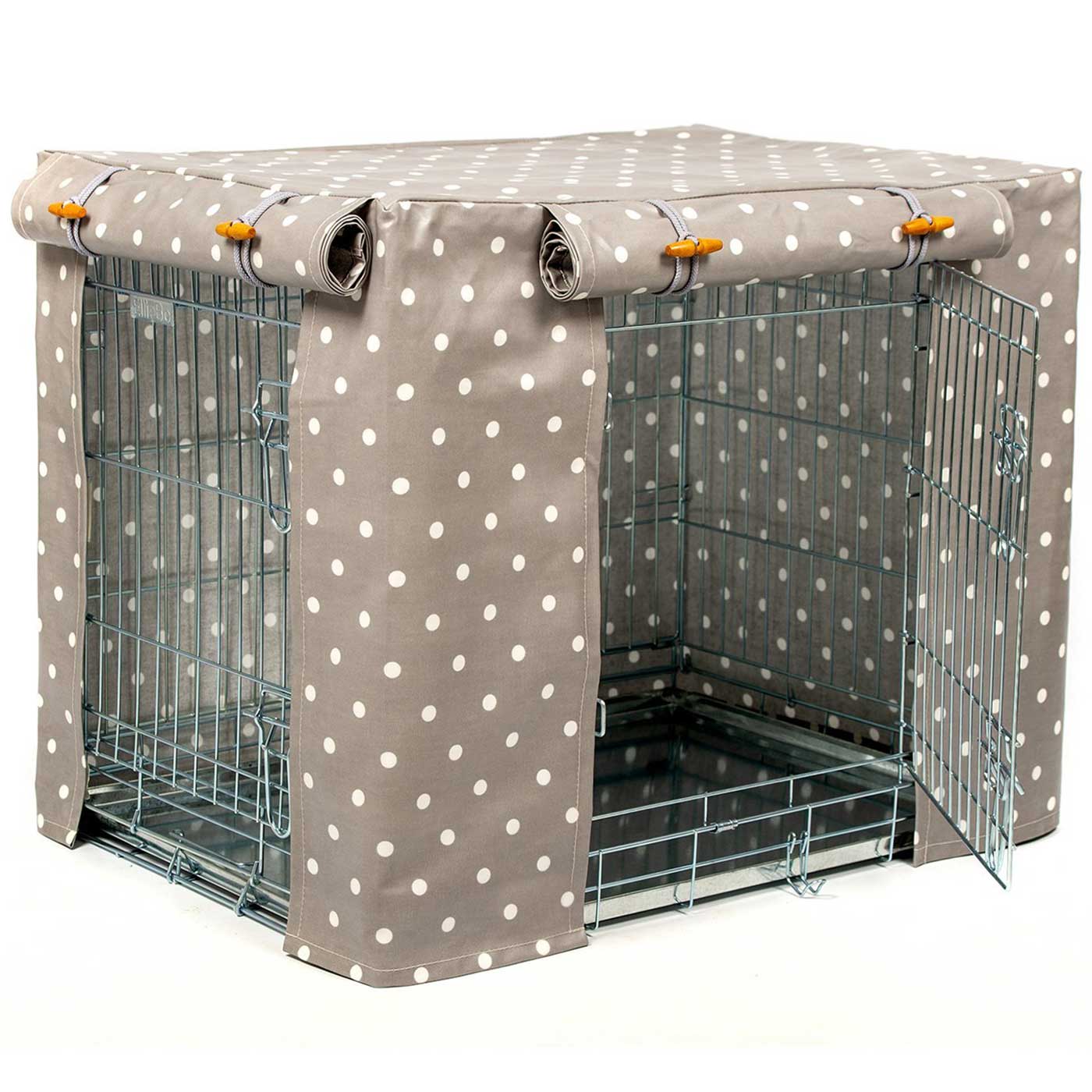 Luxury Dog Cage Cover, Grey Spot Oil Cloth Cage Cover The Perfect Dog Cage Accessory, now available at Lords and Labradors US
