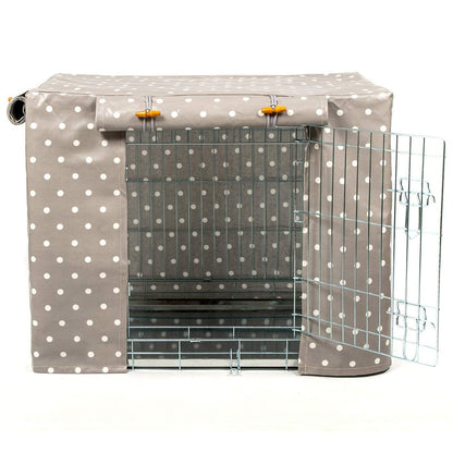 Luxury Dog Cage Cover, Grey Spot Oil Cloth Cage Cover The Perfect Dog Cage Accessory,now available at Lords and Labradors US