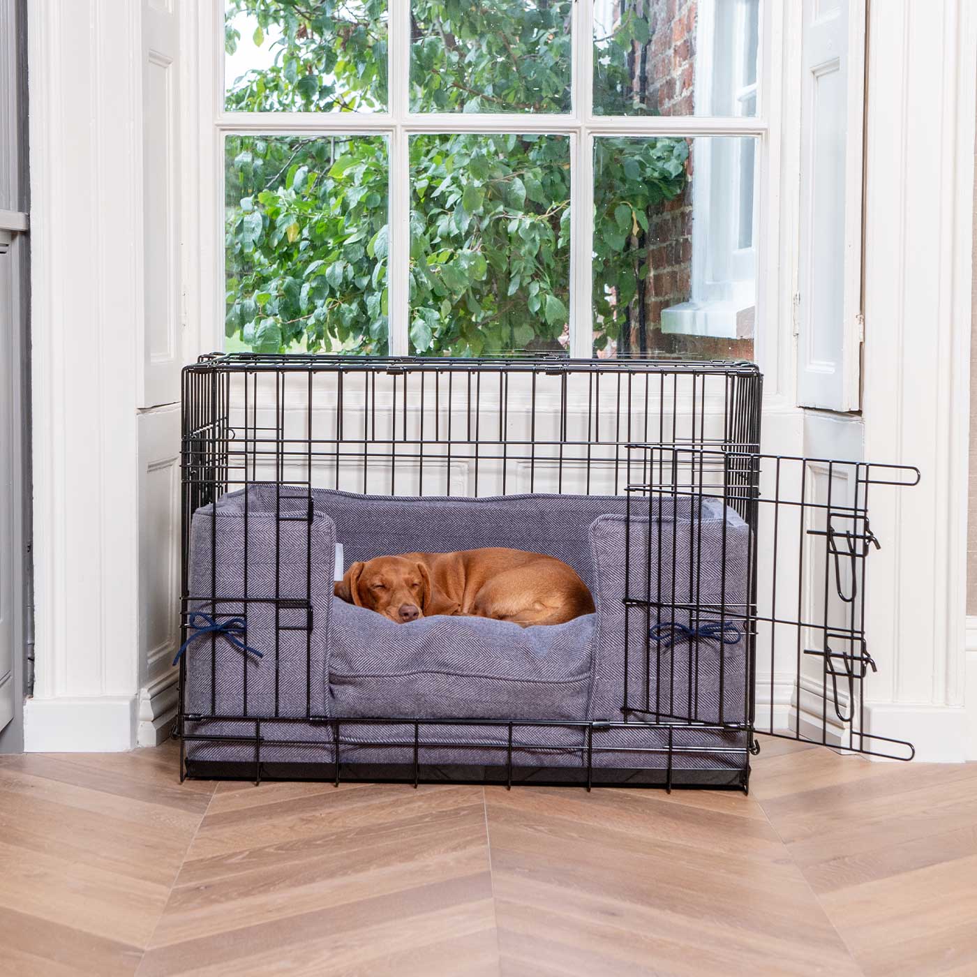Luxury Dog Cage Bumper, Oxford Herringbone Tweed Cage Bumper Cover The Perfect Dog Cage Accessory, Available To Personalize Now at Lords & Labradors US