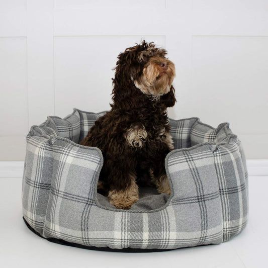 [color:dove grey tweed] Discover Our Luxurious High Wall Bed For Dogs, Featuring inner pillow with plush teddy fleece on one side To Craft The Perfect Dogs Bed In Stunning Dove Grey Tweed! Available To Personalize Now at Lords & Labradors US