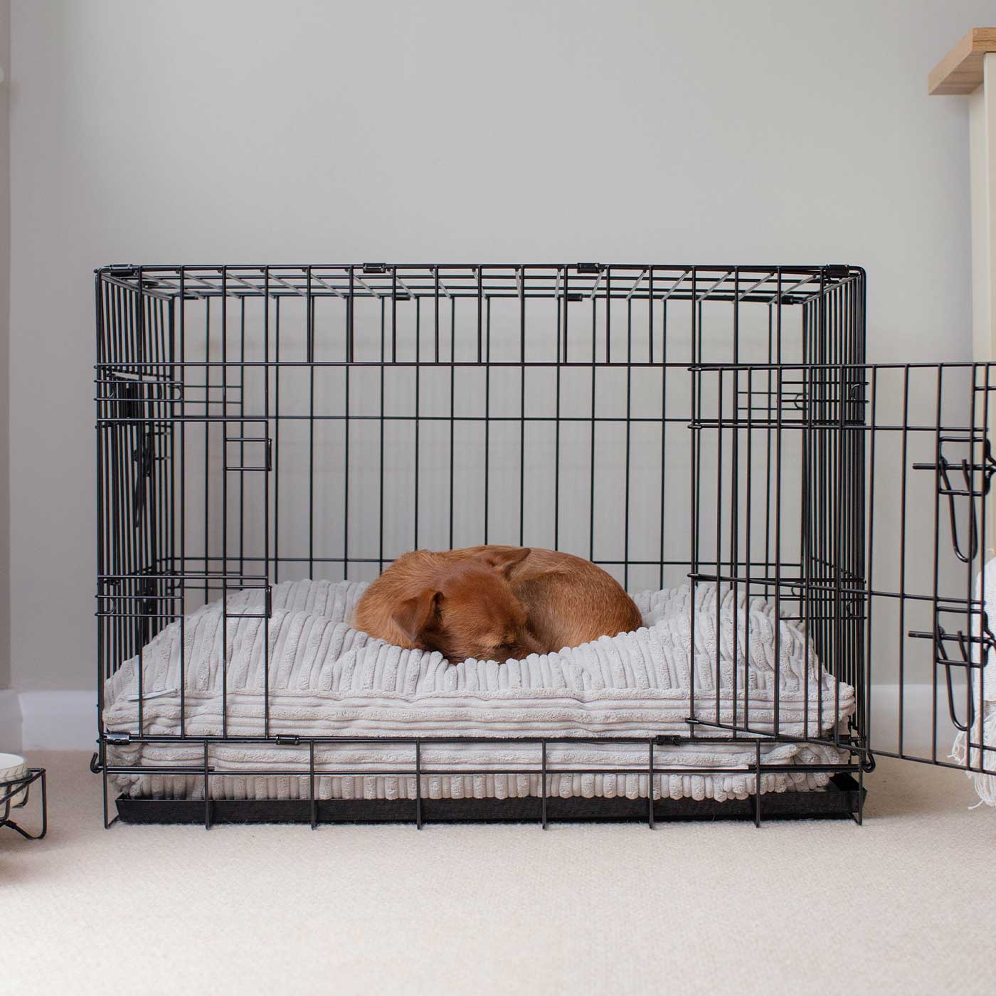 Luxury Dog Cage Cushion, Essentials Plush Cushion in Light Grey! The Perfect Dog Cage Accessory, Available To Personalize Now at Lords & Labradors US