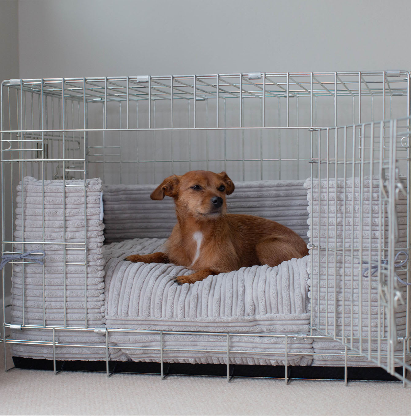 Luxury Dog Cage Bumper, Essentials Plush Cage Bumper in Light Grey The Perfect Dog Cage Accessory, Available To Personalize Now at Lords & Labradors US