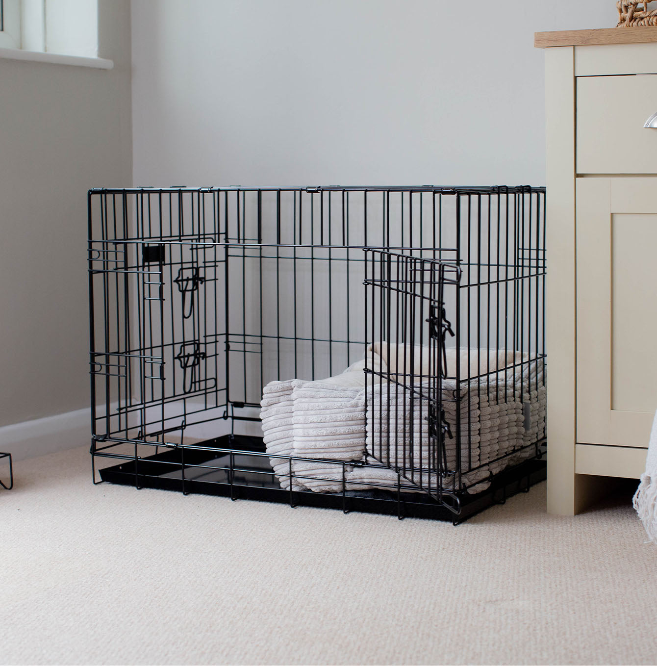 [color:light grey plush] Cozy & Calm Puppy Cage Bed, The Perfect Dog Cage Accessory For The Ultimate Dog Den! In Stunning Light Grey Essentials Plush! Available To Personalize at Lords & Labradors US
