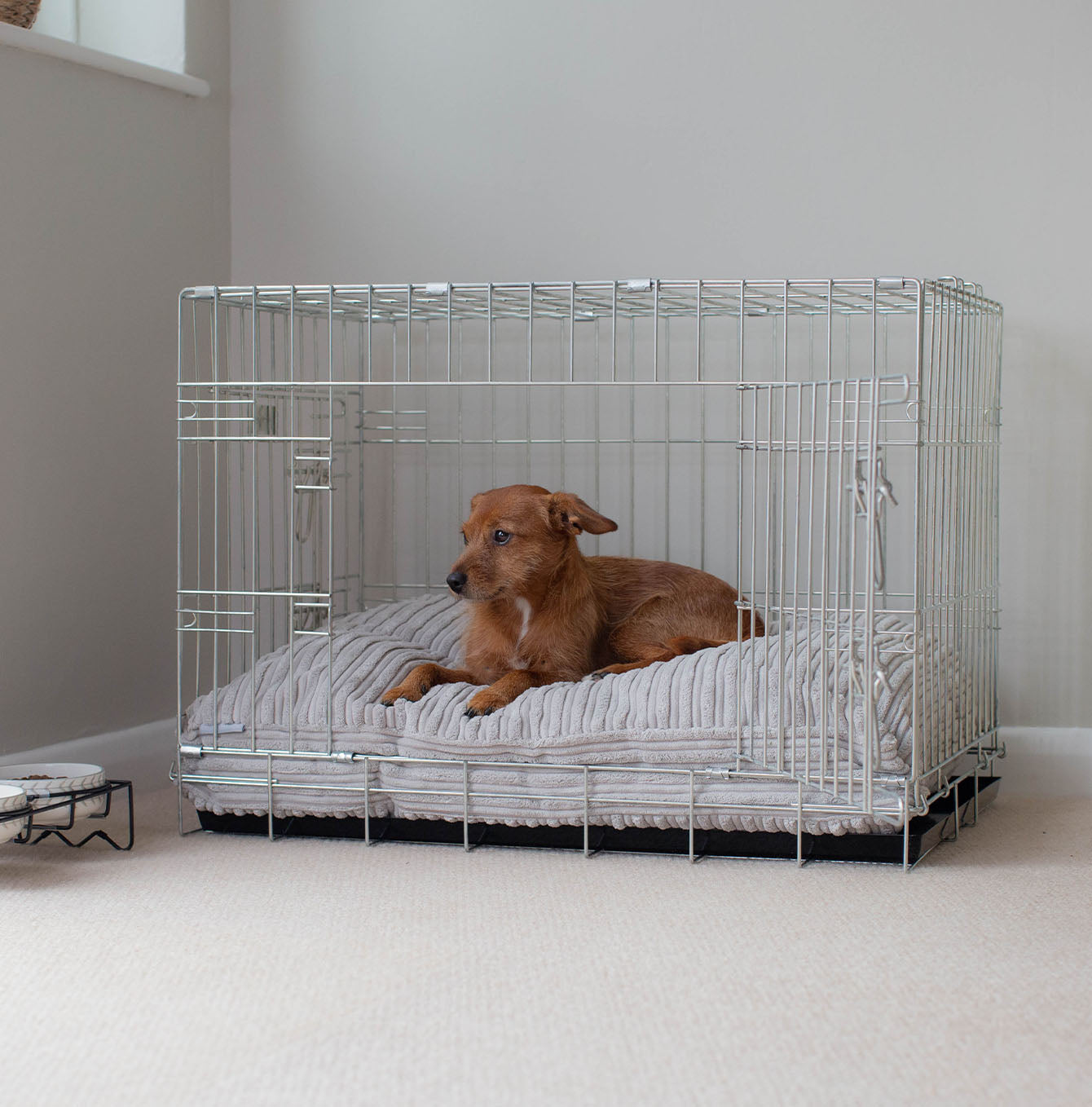Luxury Dog Cage Cushion, Essentials Plush Cushion in Light Grey! The Perfect Dog Cage Accessory, Available To Personalize Now at Lords & Labradors US