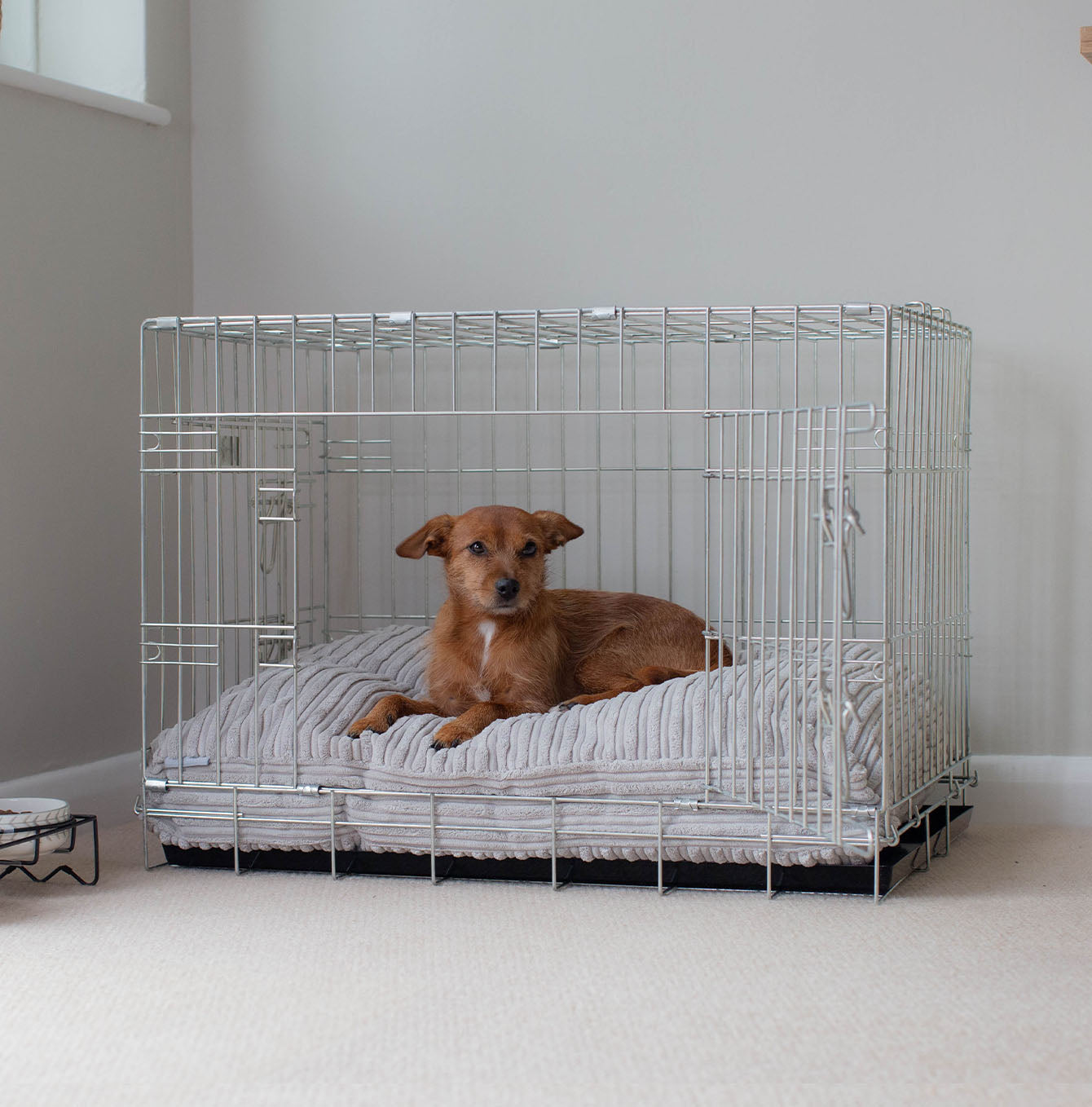 Luxury Dog Cage Cushion, Essentials Plush Cushion in Light Grey! The Perfect Dog Cage Accessory, Available To Personalize Now at Lords & Labradors US