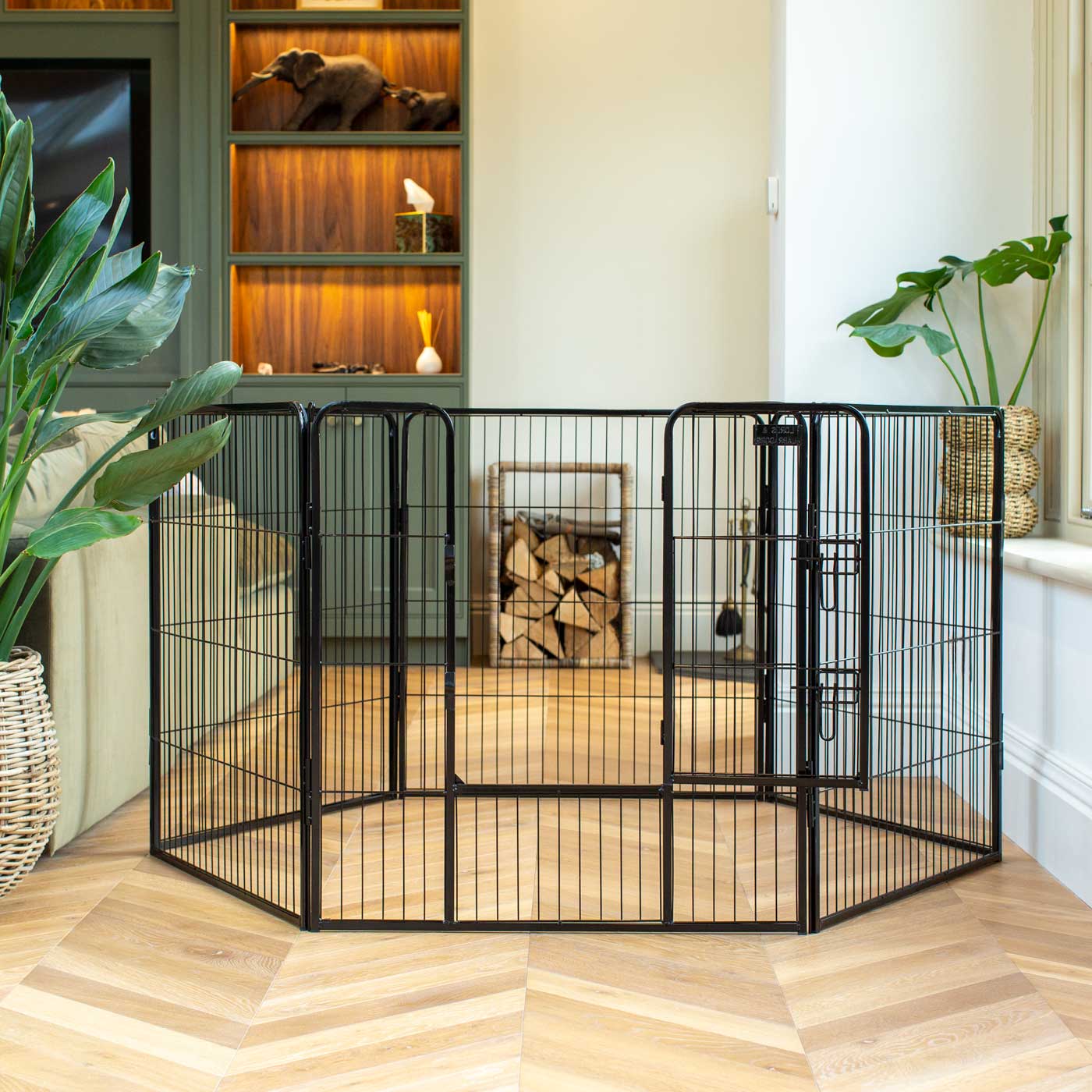 Ensure The Ultimate Puppy Safety with Our Heavy Duty 80cm High Black Metal Play Pen, Crafted to Take Your Pet Right Through Maturity! Powder Coated to Be Extra Hardwearing! 6 panels that are 80cm high and attachments to connect to any Cage. The modular system allows you to change the puppy pen shape with multiple layouts! Available To Now at Lords & Labradors US